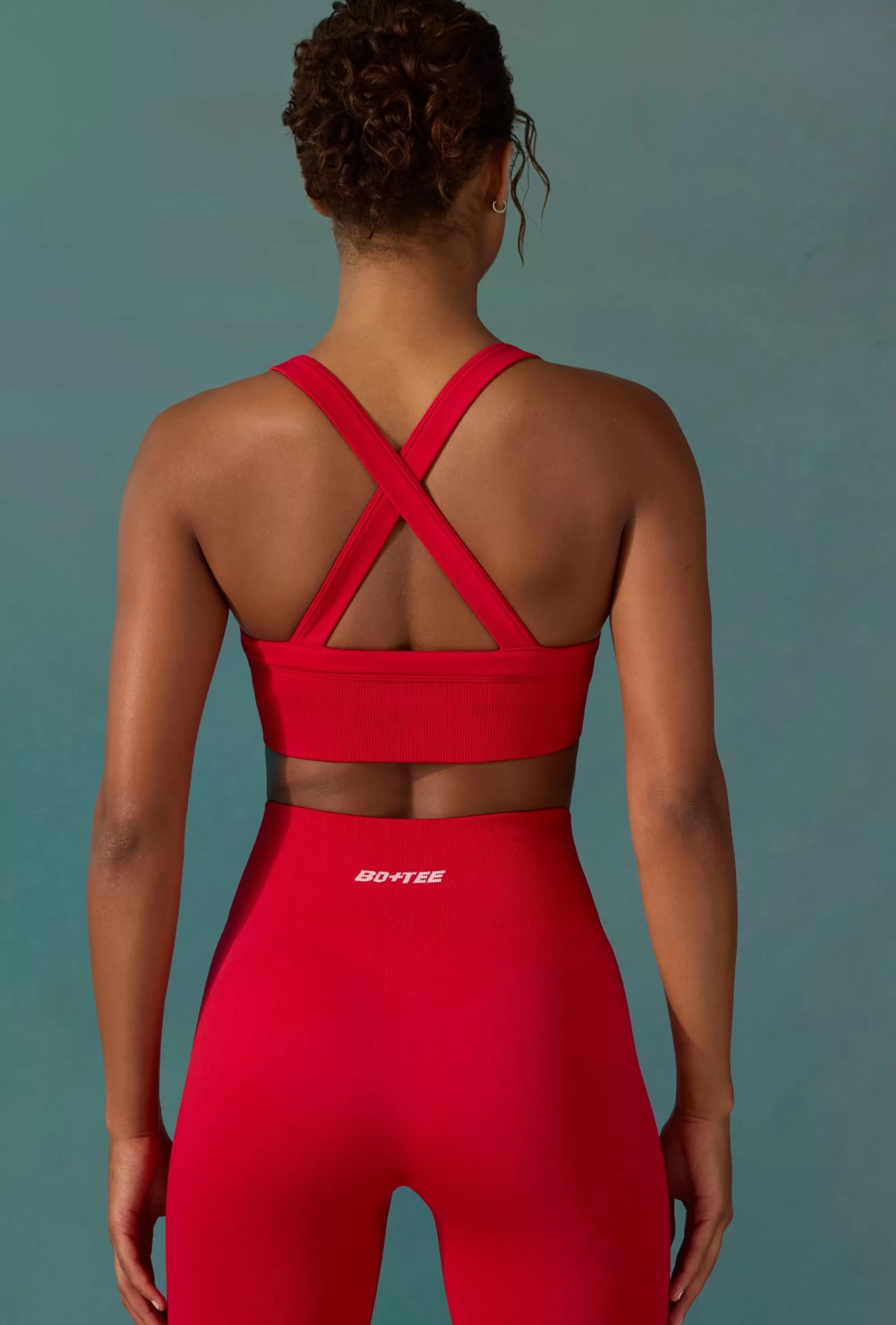 Oh Polly Super Sculpt Seamless Cross Back Sports Bra in Tango Red TangoRed Online