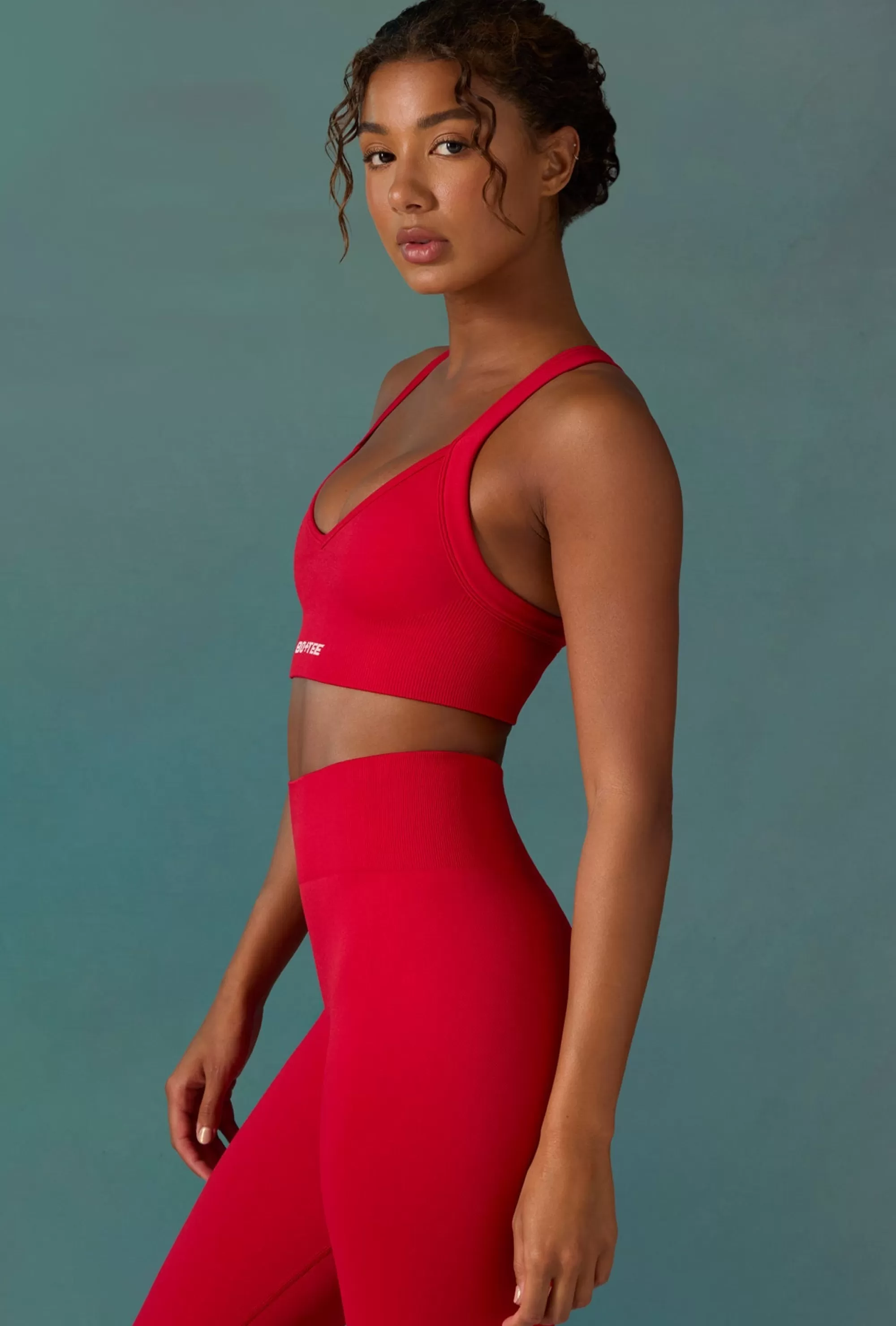 Oh Polly Super Sculpt Seamless Cross Back Sports Bra in Tango Red TangoRed Online