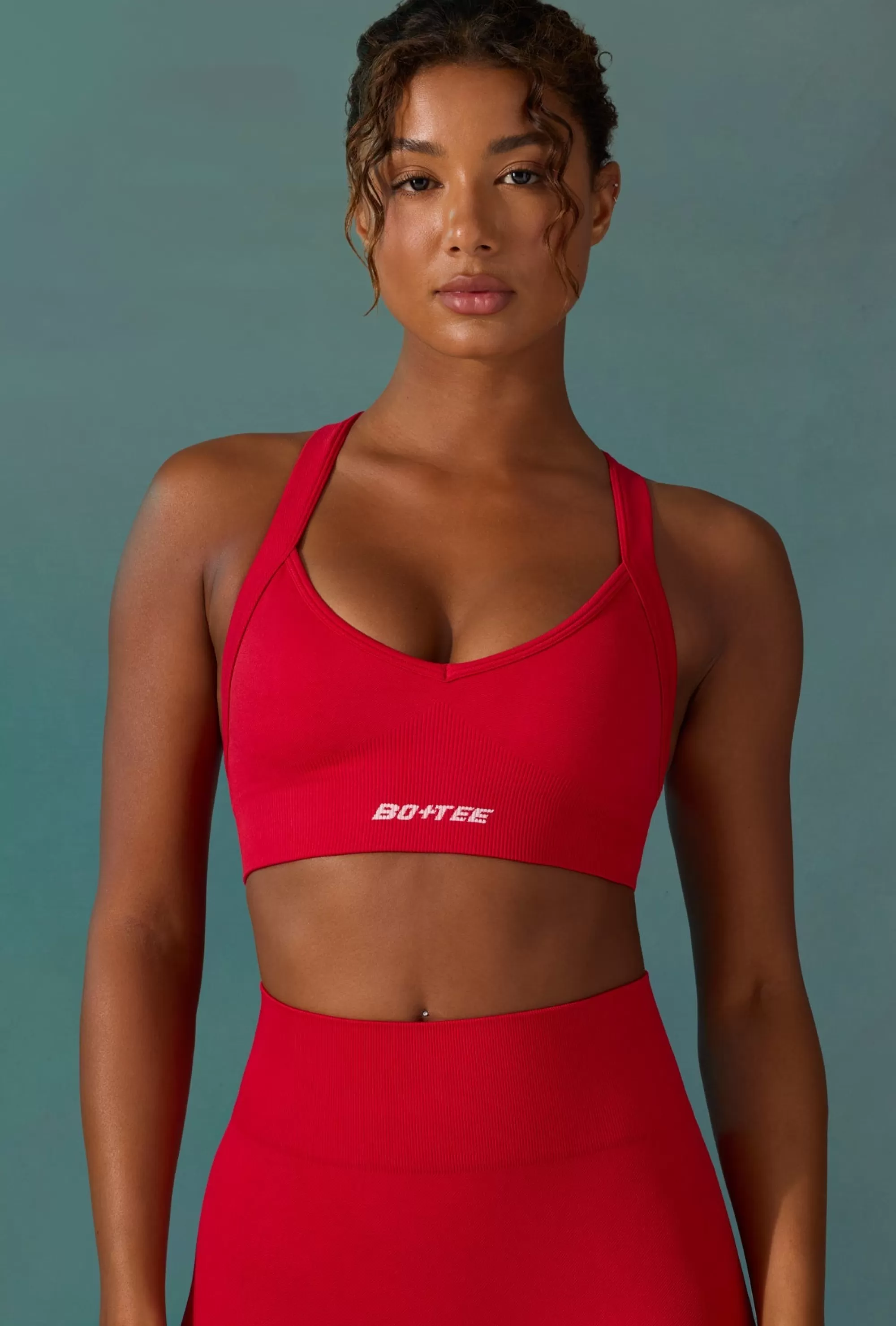 Oh Polly Super Sculpt Seamless Cross Back Sports Bra in Tango Red TangoRed Online
