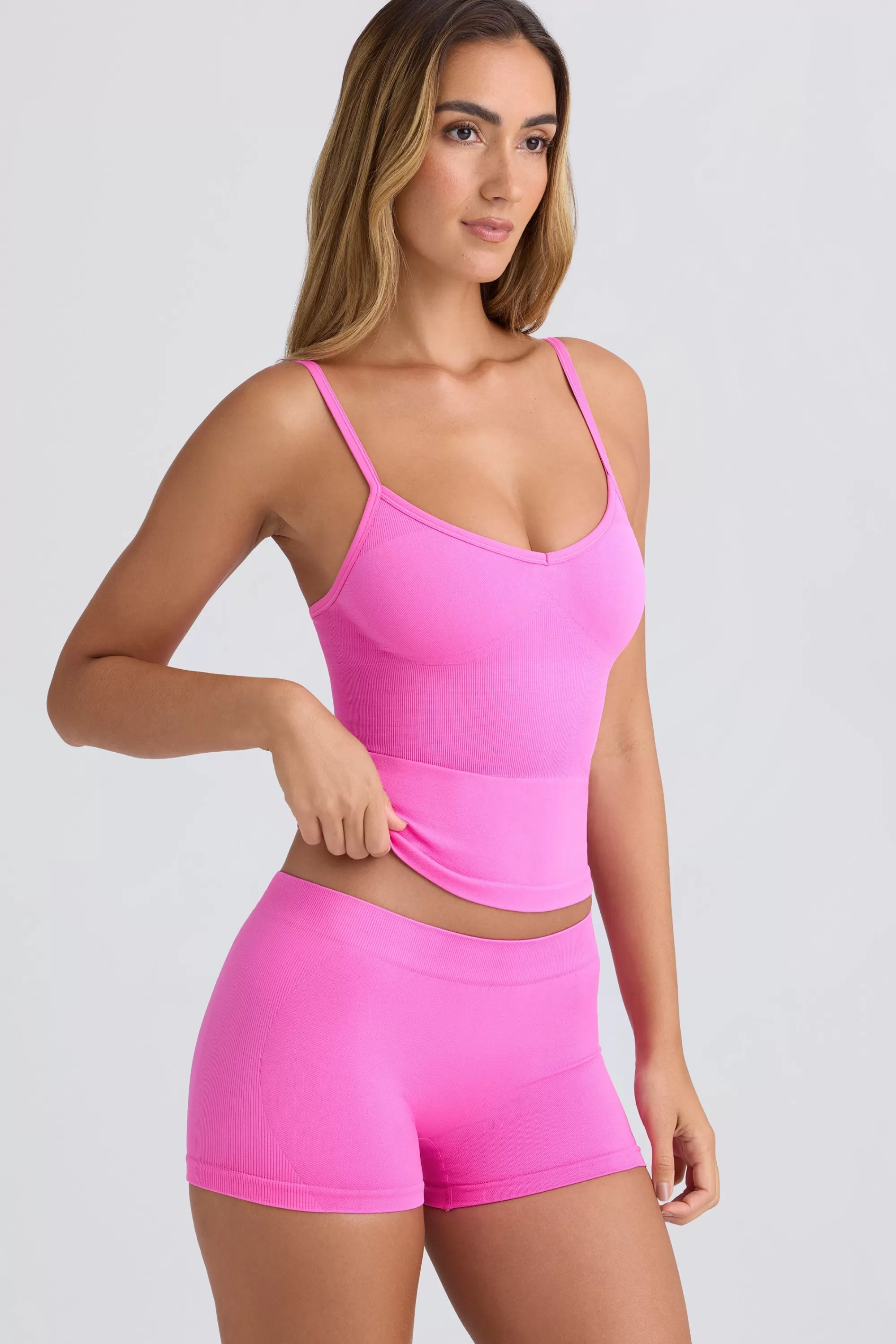 Oh Polly Super Sculpt Seamless Mid-Rise Mini Shorts in Sugar Pink SugarPink New
