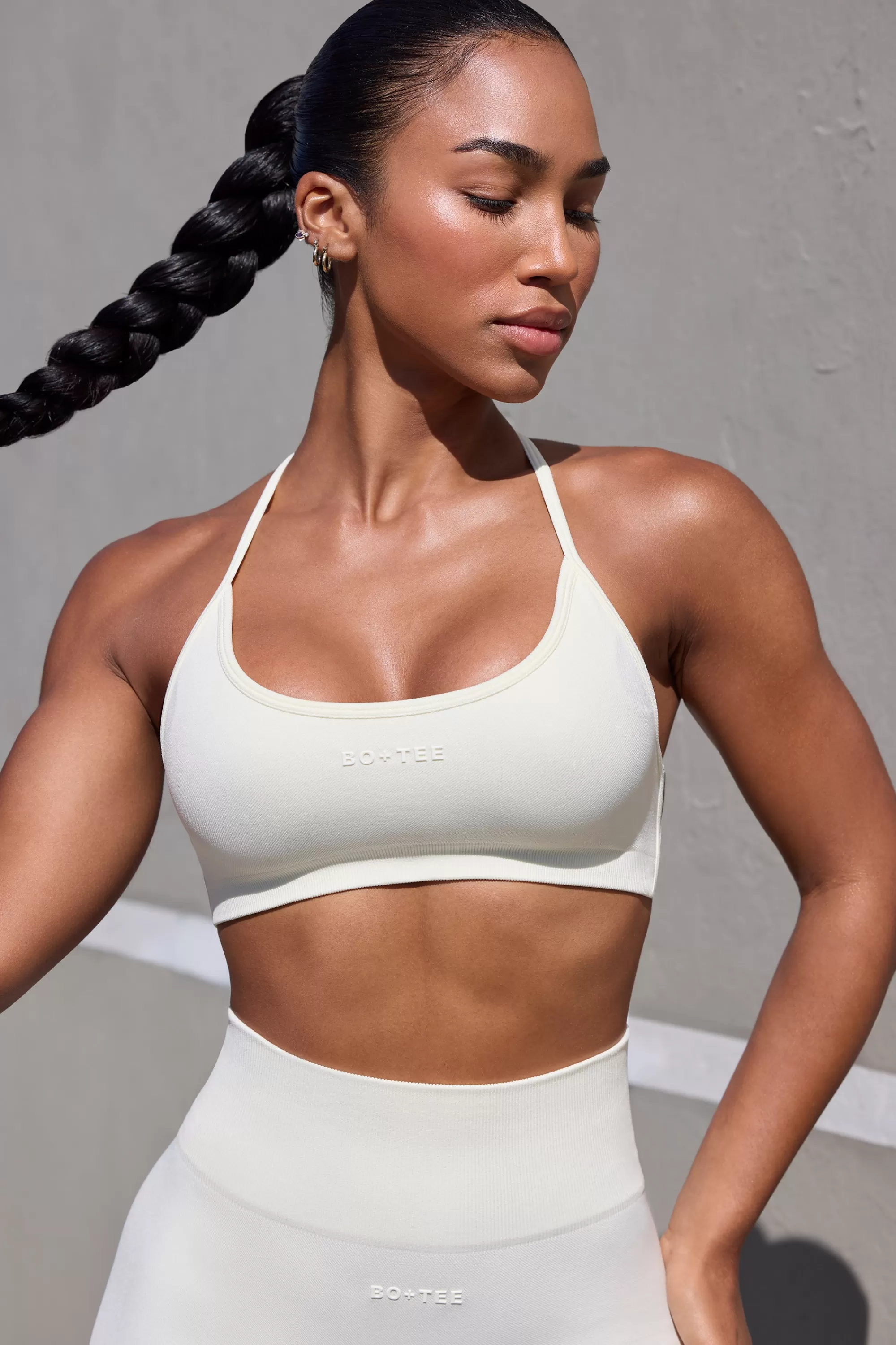 Oh Polly Super Sculpt Seamless Open Back Sports Bra in Eggshell Best