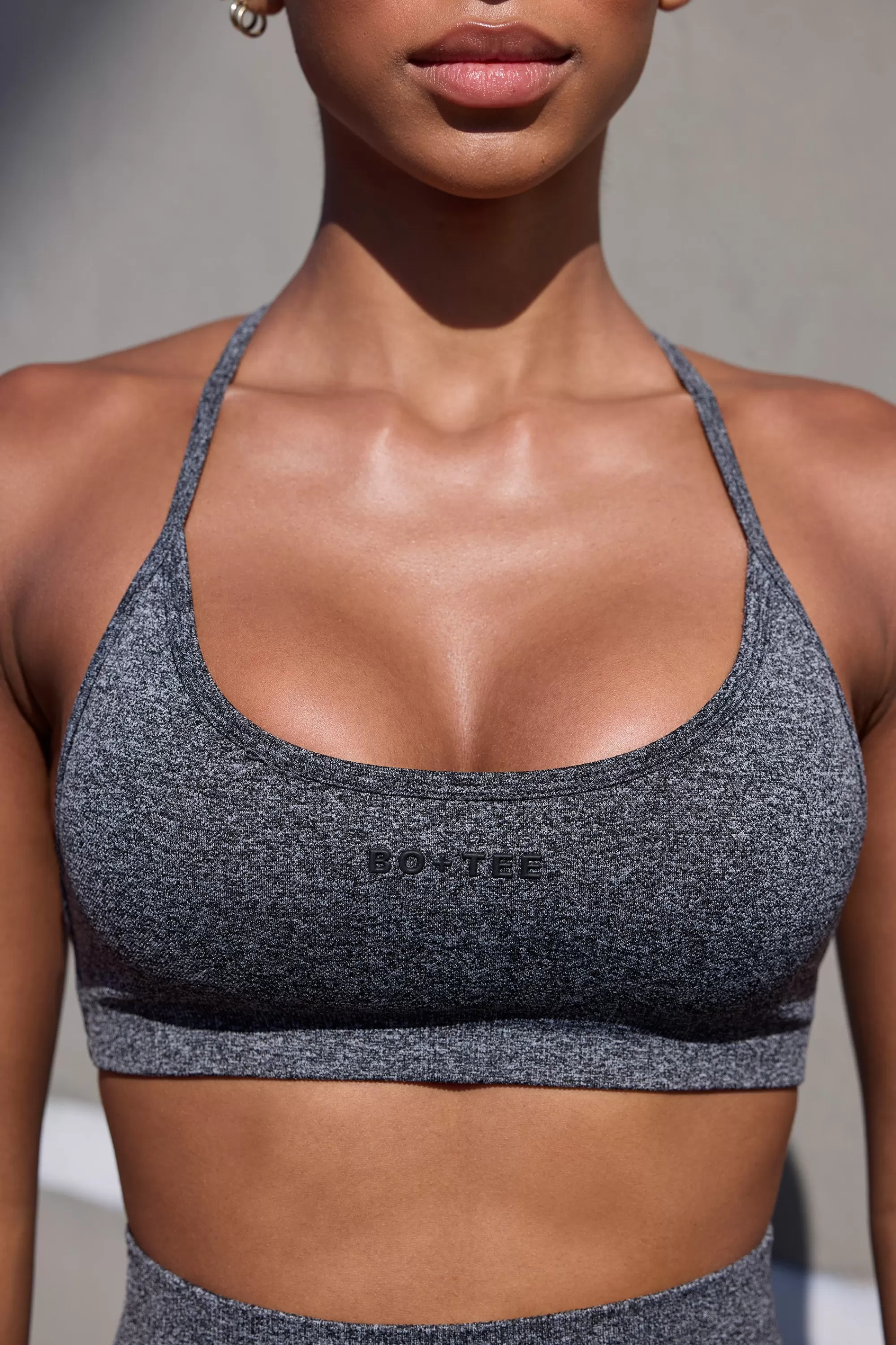 Oh Polly Super Sculpt Seamless Open Back Sports Bra in Marl Black MarlBlack Fashion