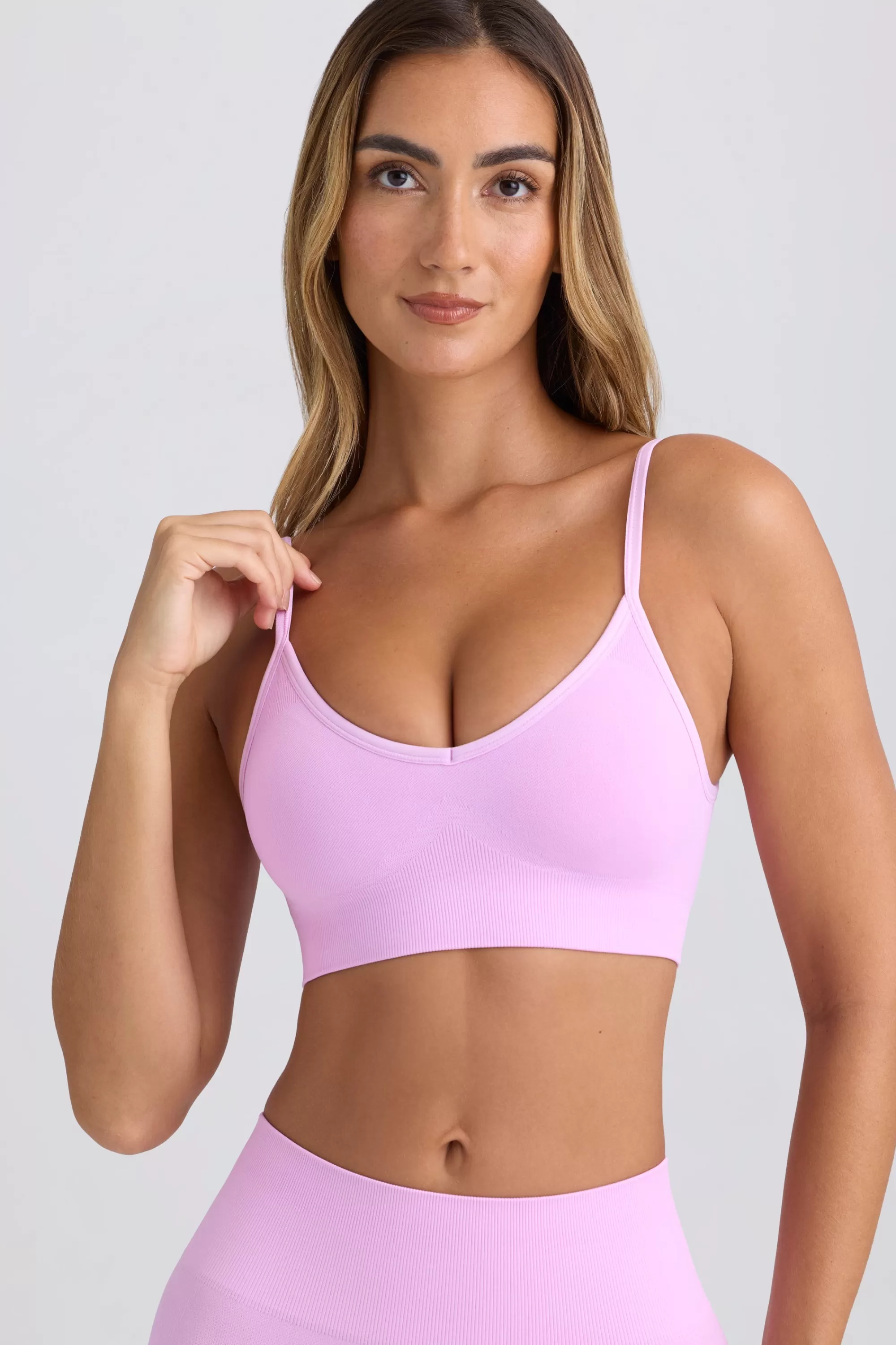 Oh Polly Super Sculpt Seamless Scoop-Back Sports Bra in Violet Pink VioletPink New