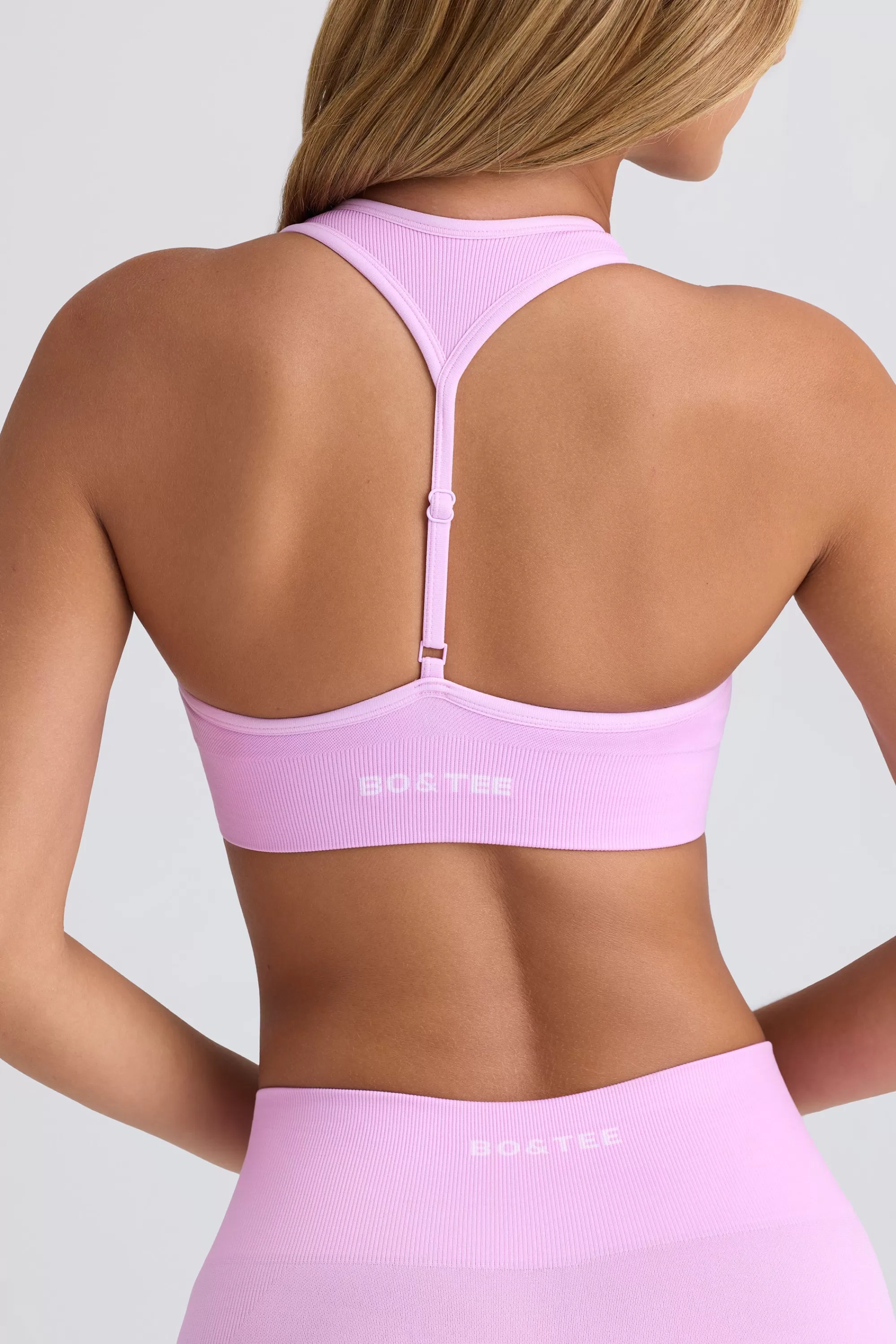 Oh Polly Super Sculpt Seamless T-Back Sports Bra in Violet Pink VioletPink Sale