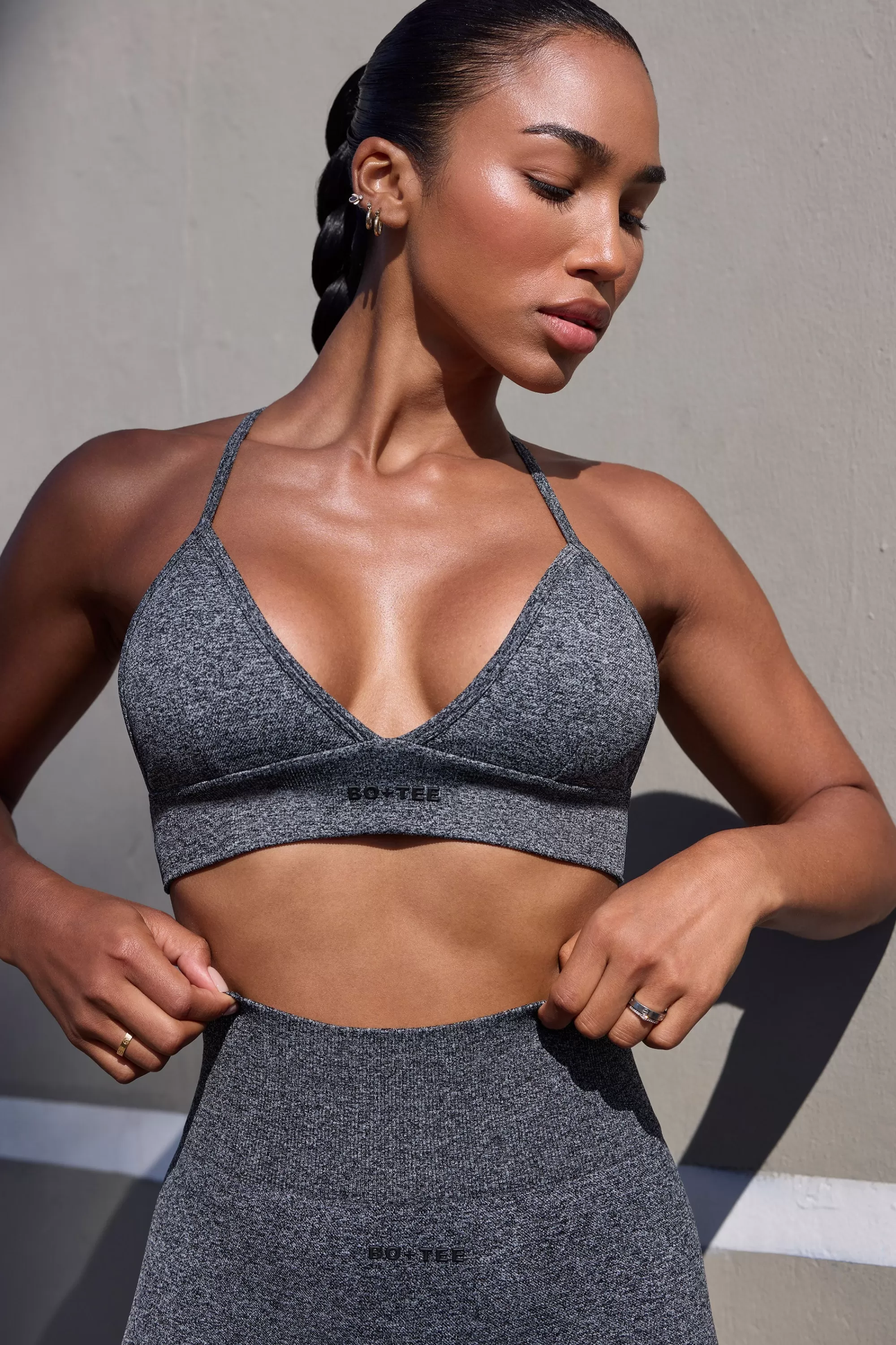 Oh Polly Super Sculpt Seamless Triangle Sports Bra in Marl Black MarlBlack Cheap