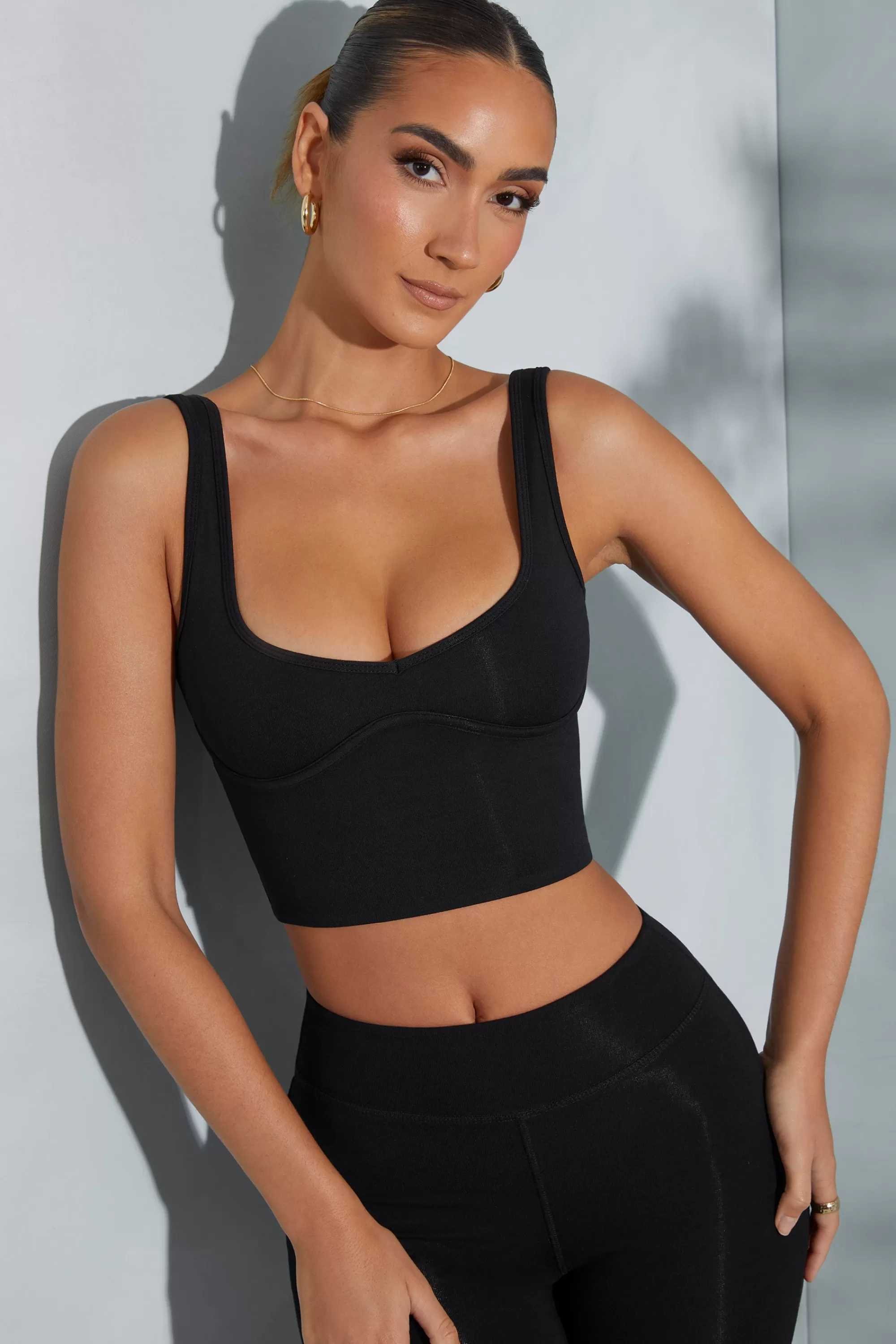 Oh Polly Sweetheart Neckline Crop Top in Black Cheap