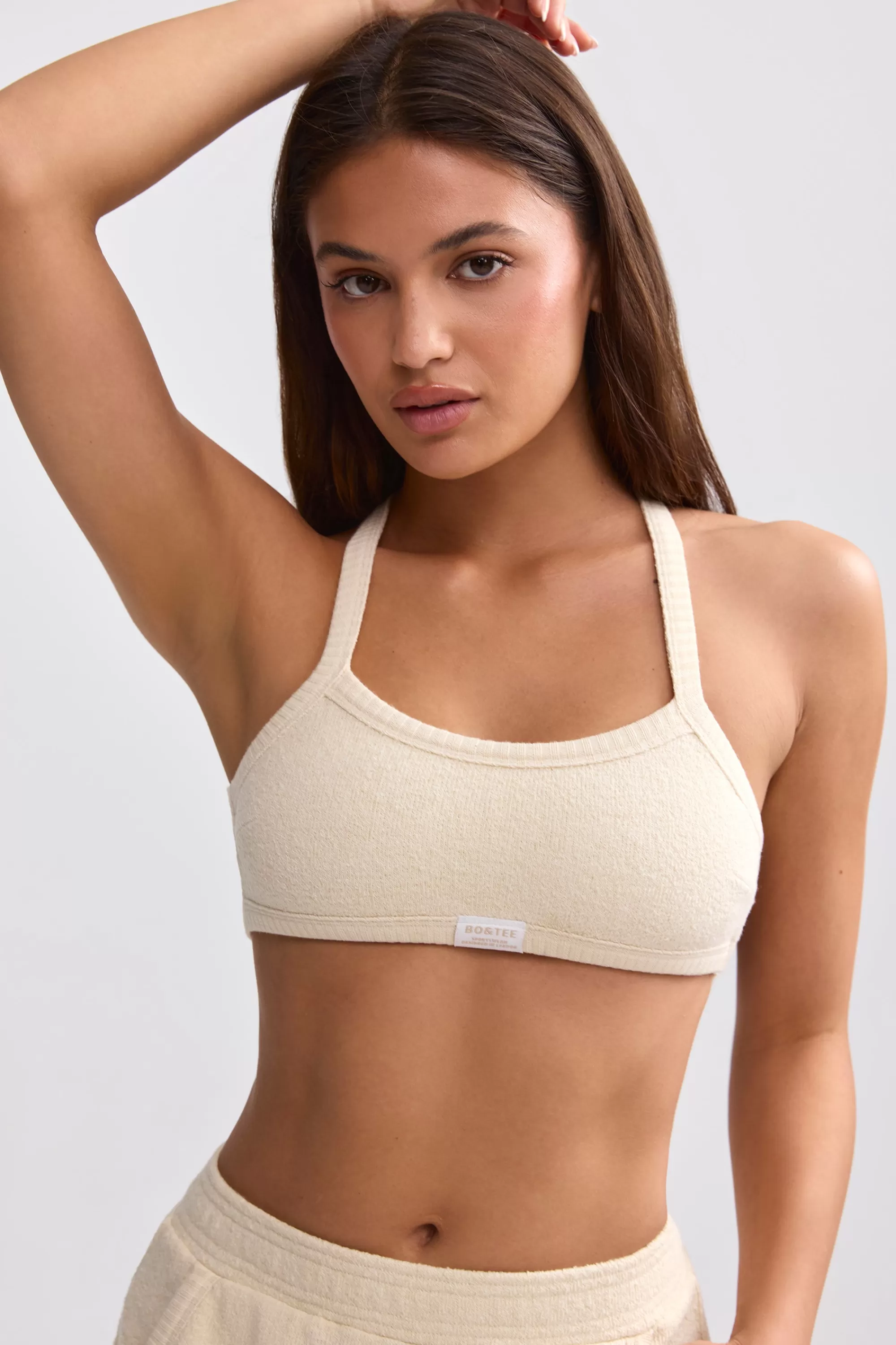 Oh Polly Terry Towelling Scoop-Neck Bralette in Cream Hot