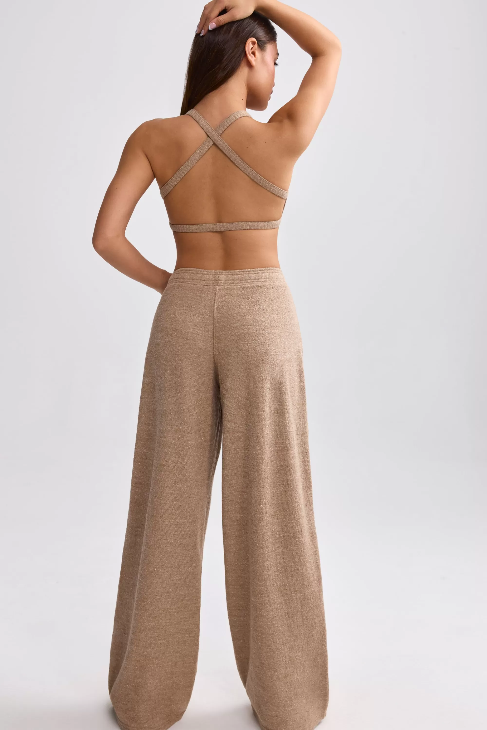 Oh Polly Terry Towelling Wide-Leg Joggers in Mocha Brown MochaBrown Best