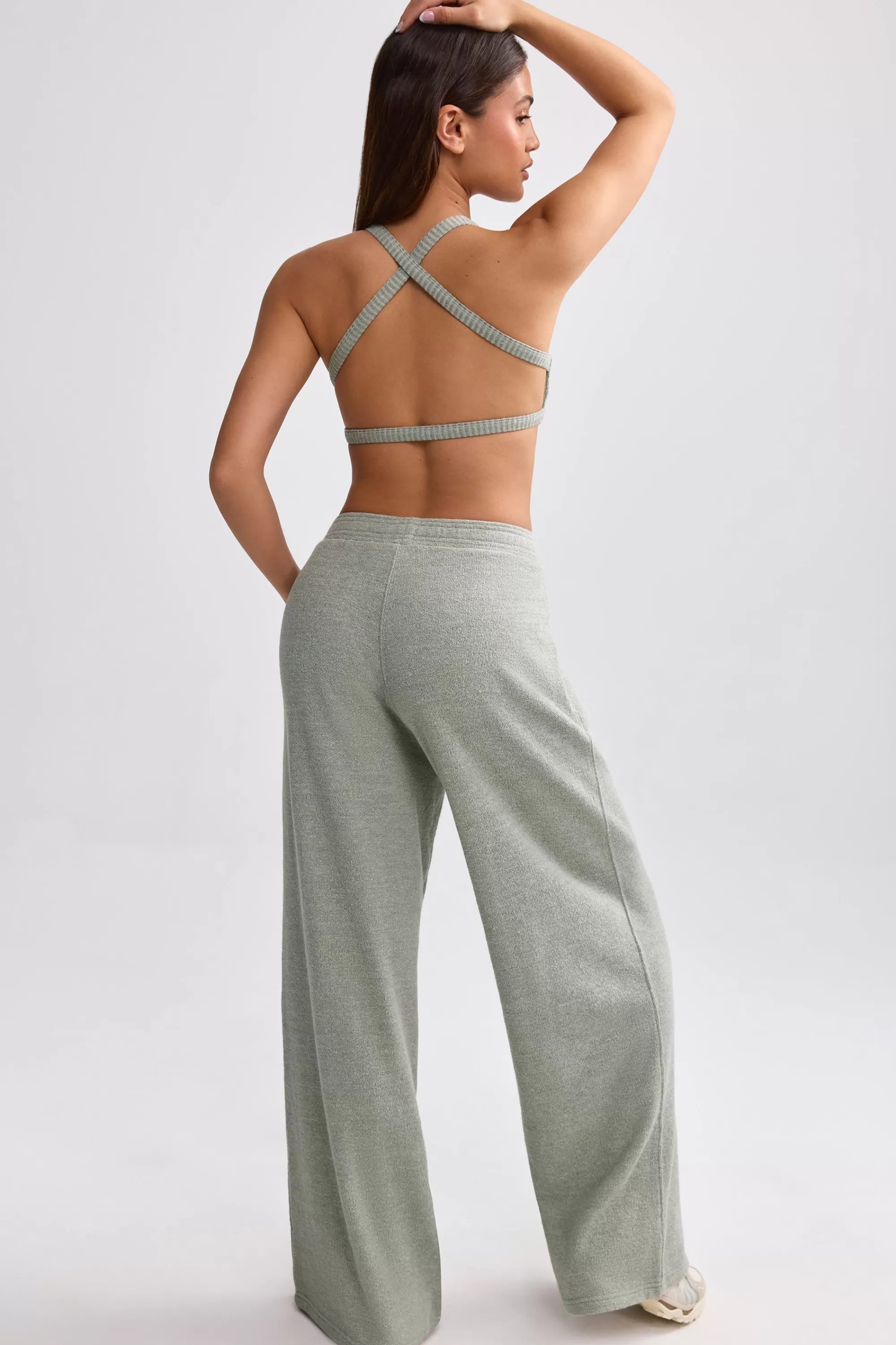 Oh Polly Terry Towelling Wide-Leg Joggers in Sage Grey SageGrey Flash Sale