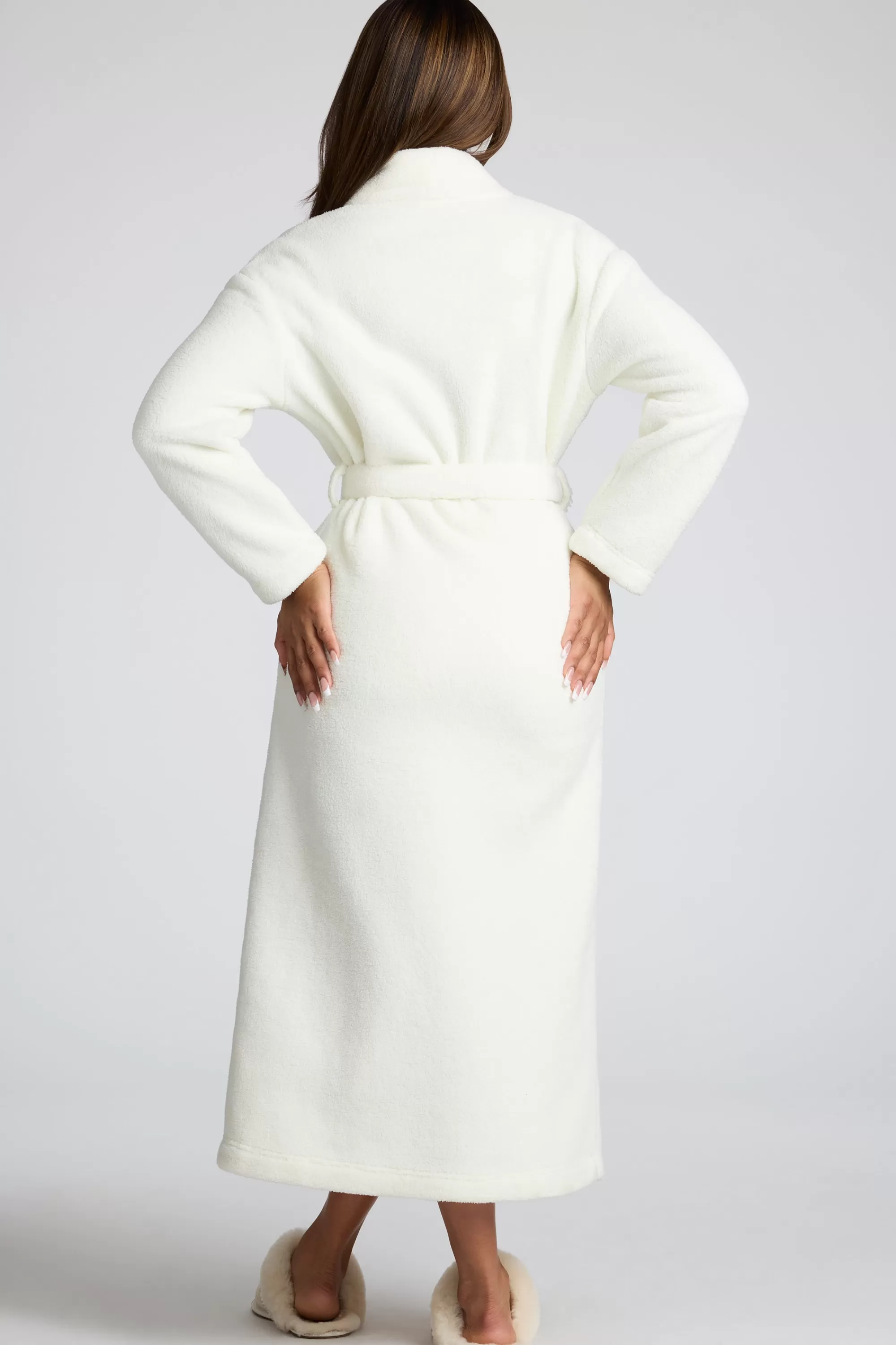 Oh Polly Tie Front Fleece Robe in White Cheap