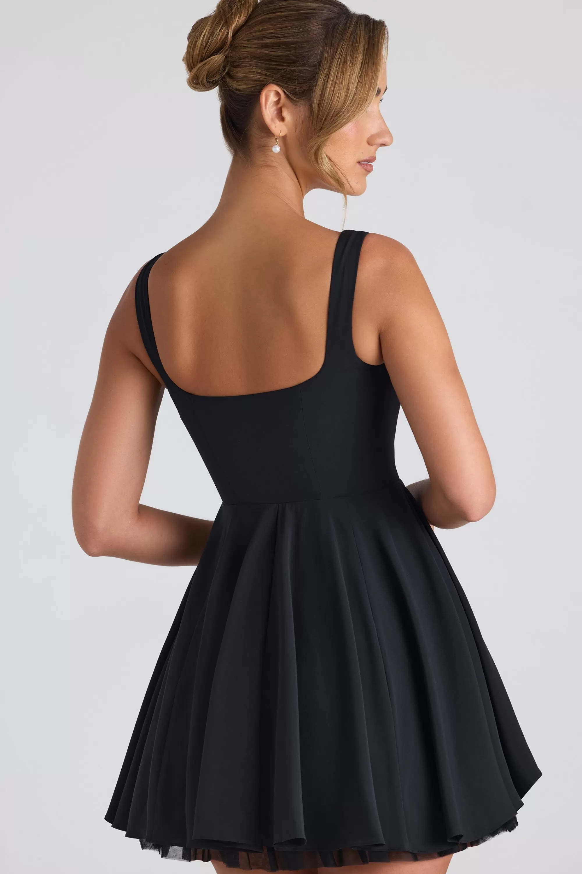 Oh Polly Tie-Detail A-Line Micro Mini Dress in Black Hot