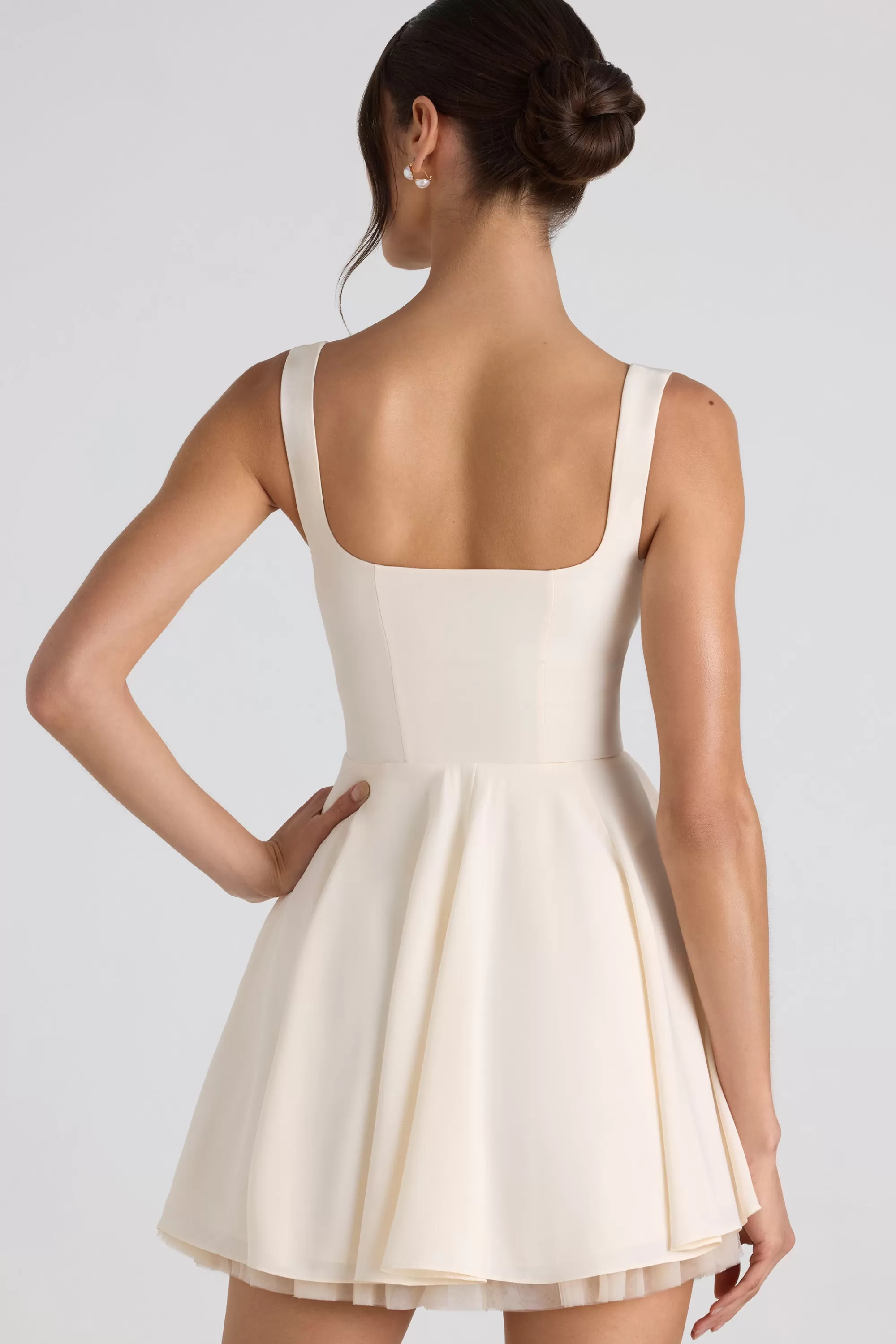 Oh Polly Tie-Detail A-Line Micro Mini Dress in Ivory Cheap