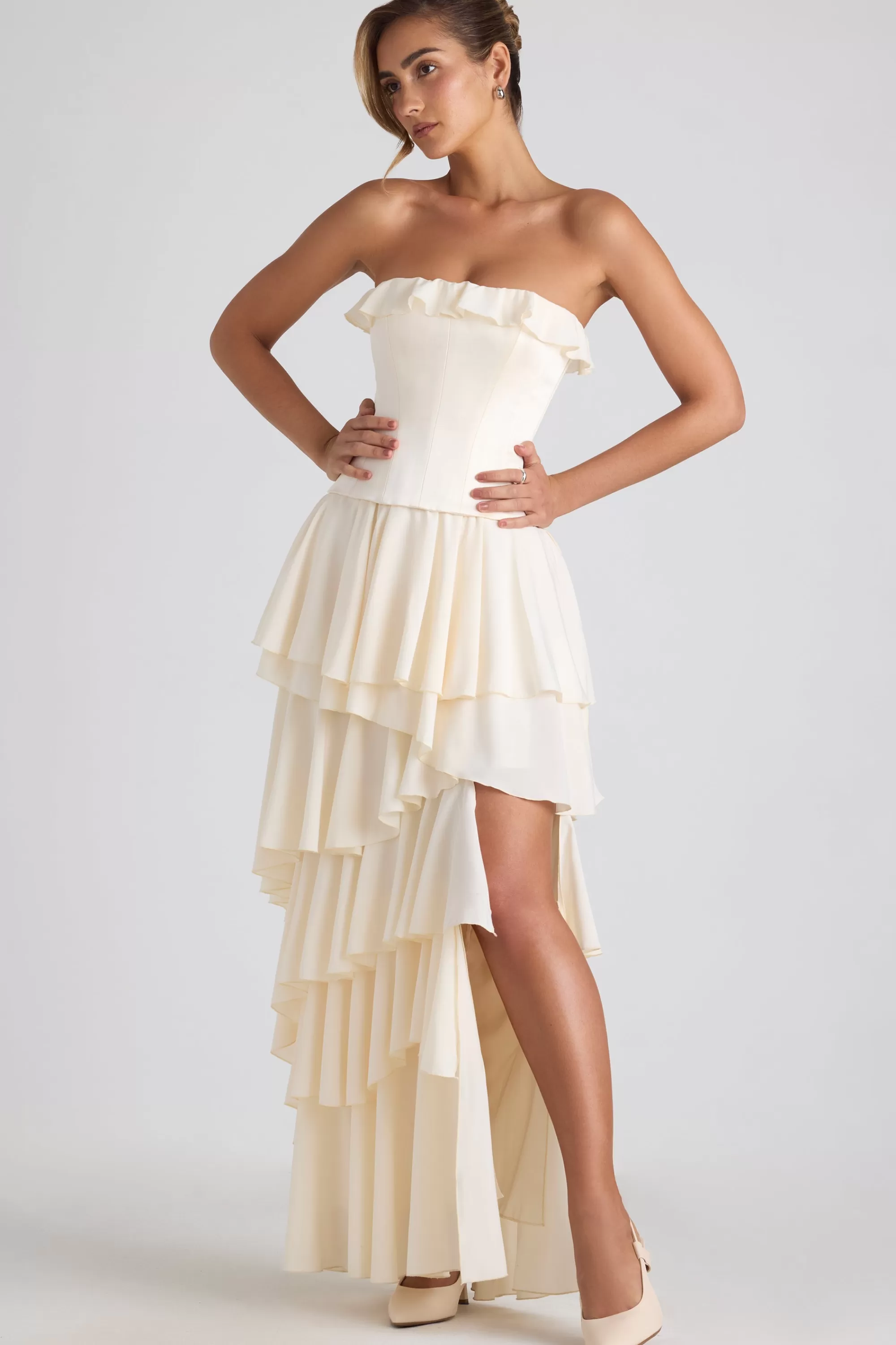 Oh Polly Tiered Corset Gown in Ivory New