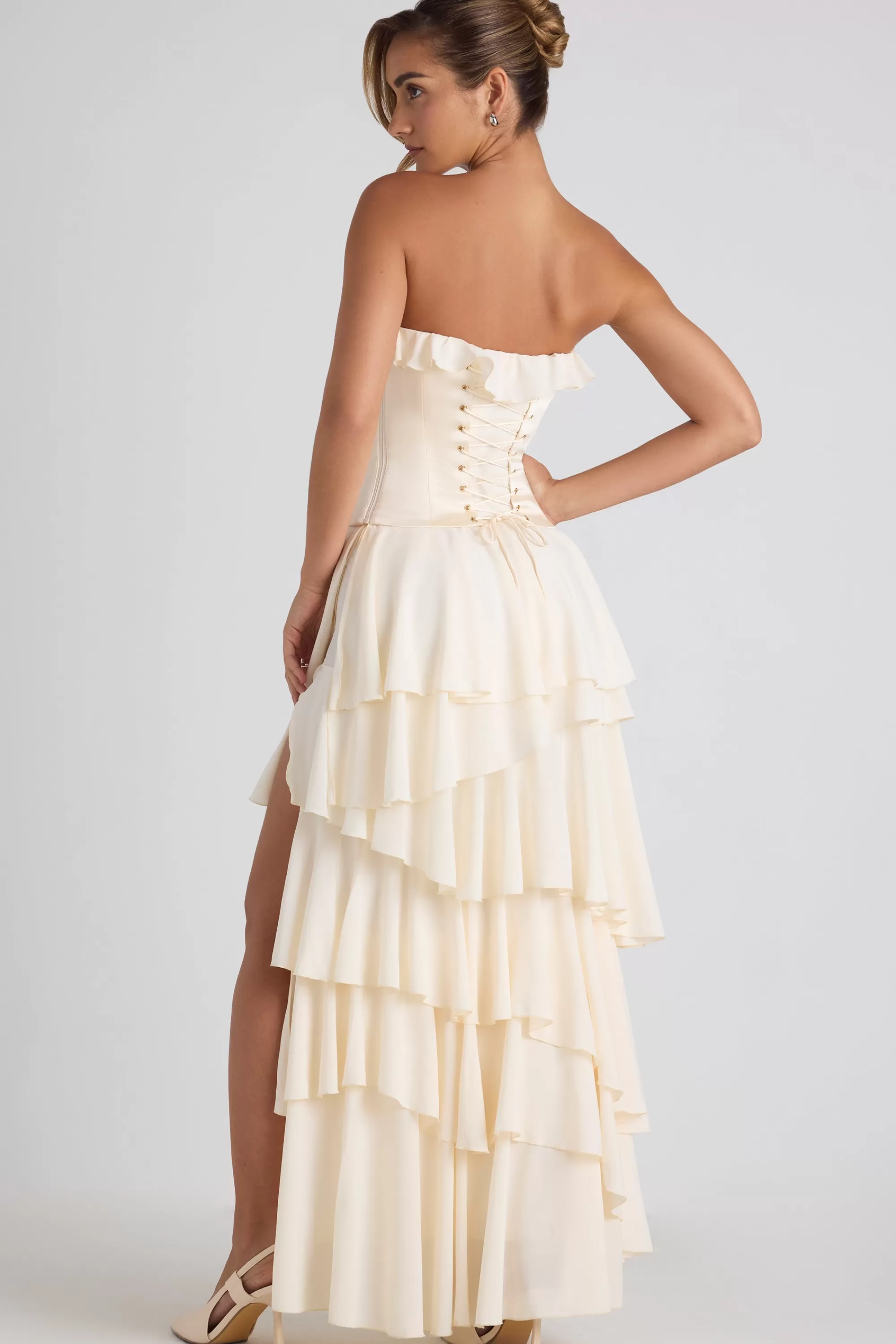 Oh Polly Tiered Corset Gown in Ivory New