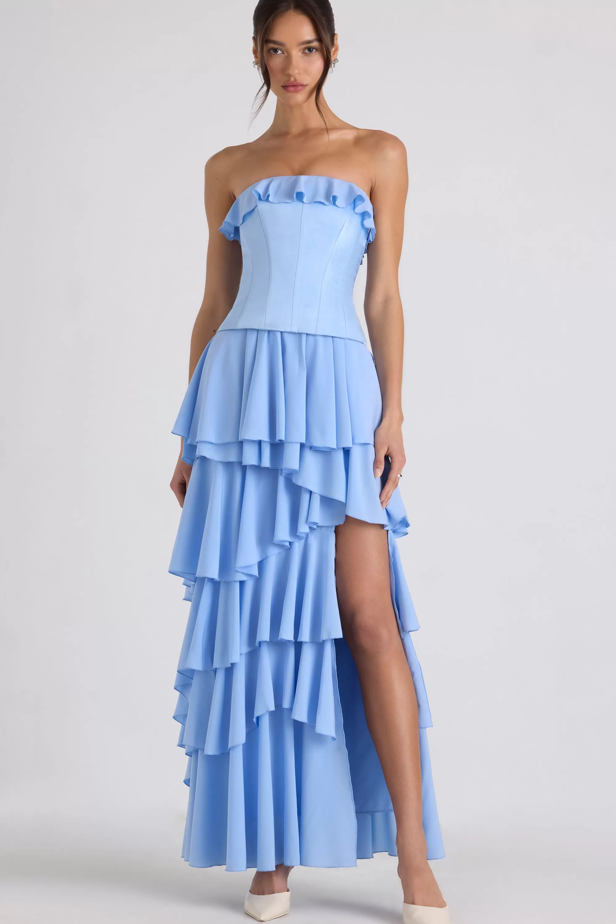 Oh Polly Tiered Corset Gown in Sky Blue SkyBlue Sale