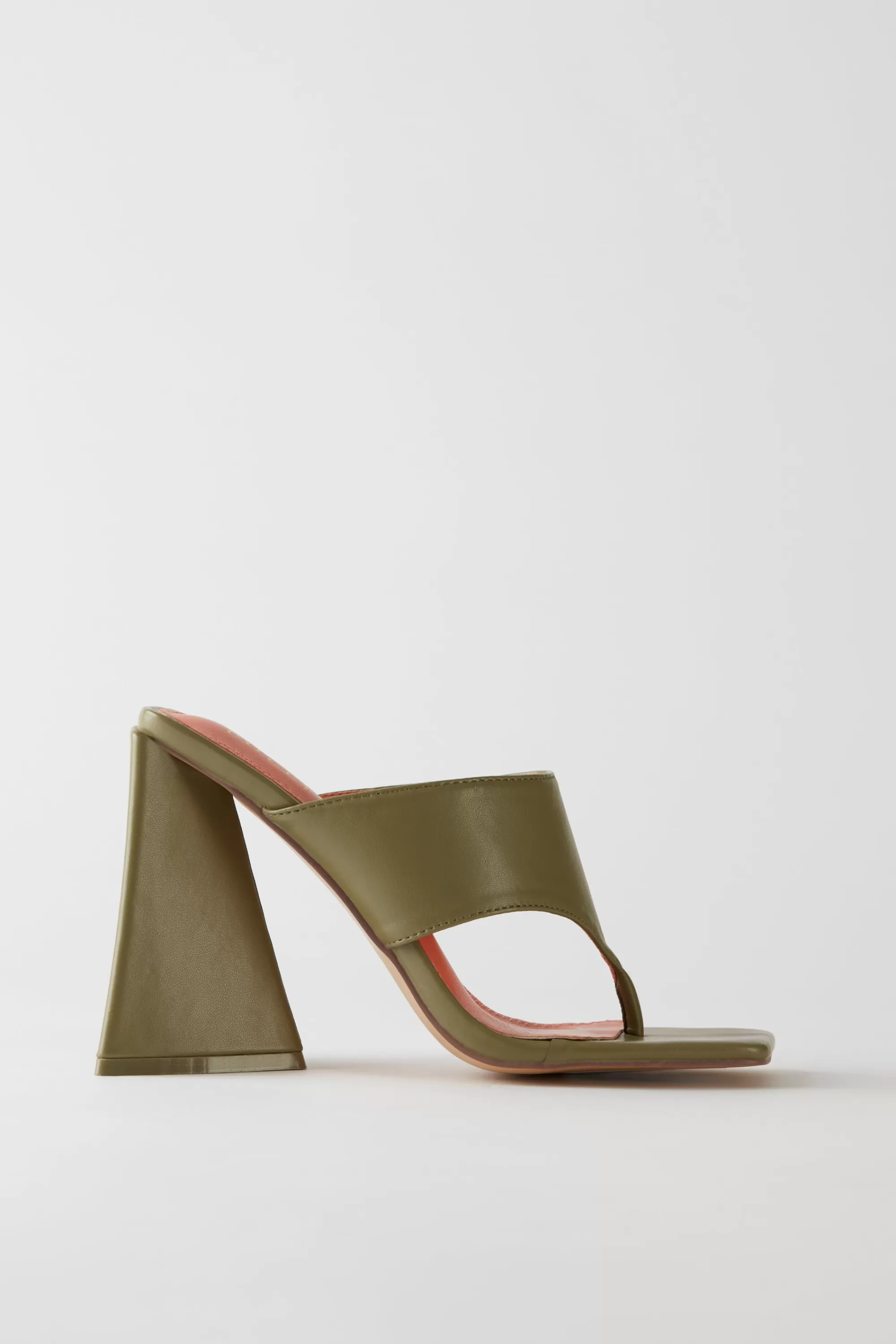 Oh Polly Toe Post Leatherette Mule Heels in Olive Cheap