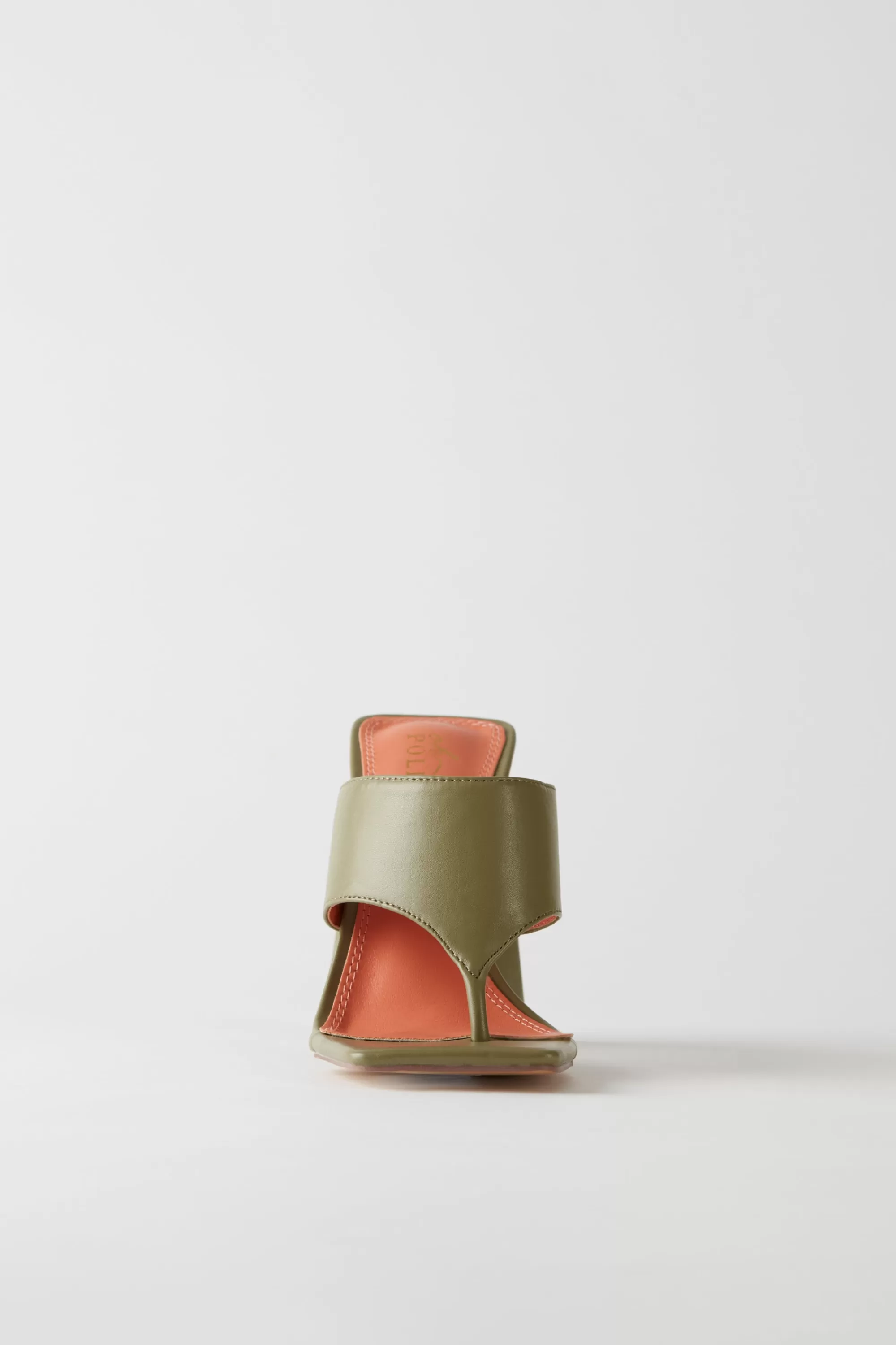 Oh Polly Toe Post Leatherette Mule Heels in Olive Cheap