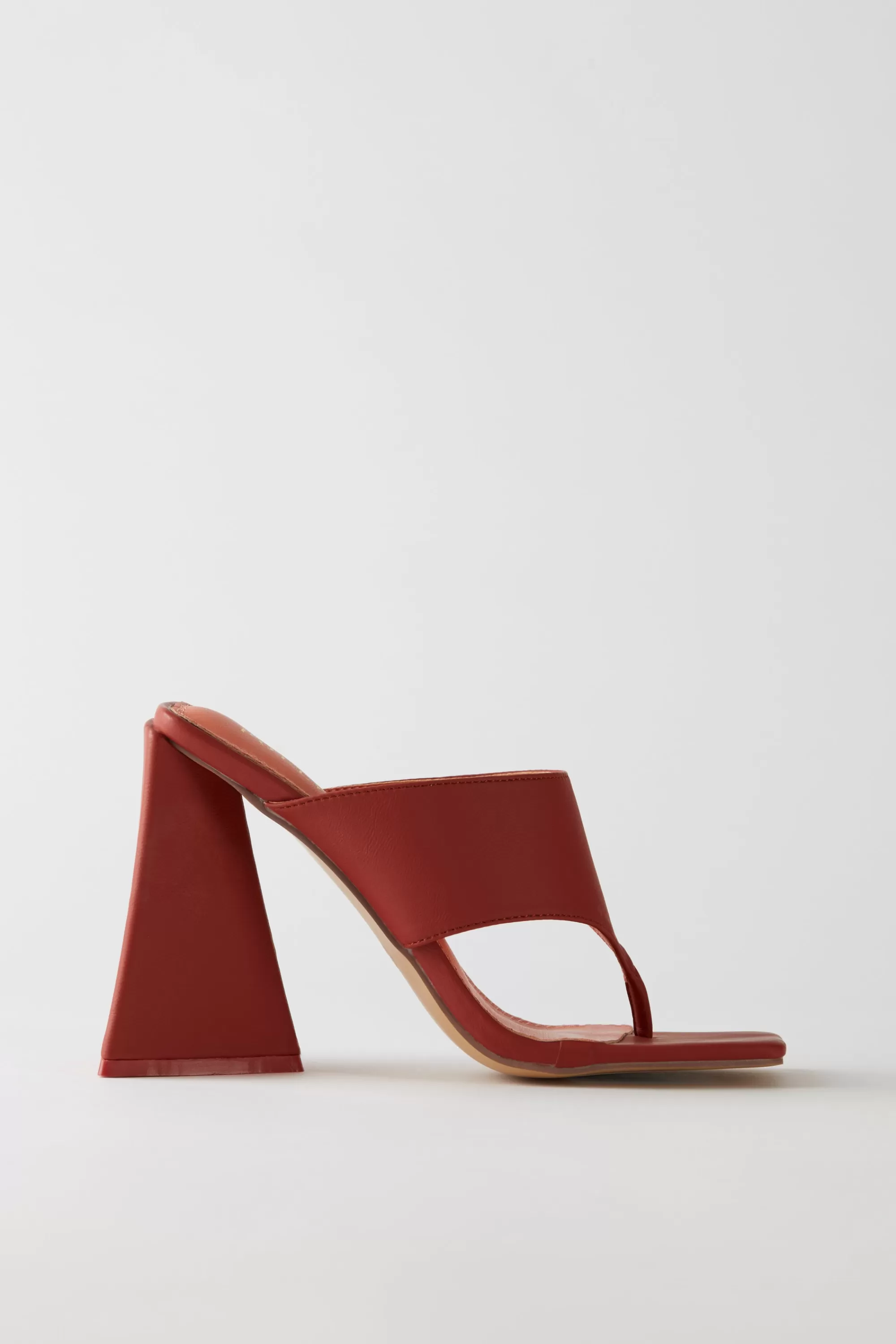 Oh Polly Toe Post Leatherette Mule Heels in Terracotta Online