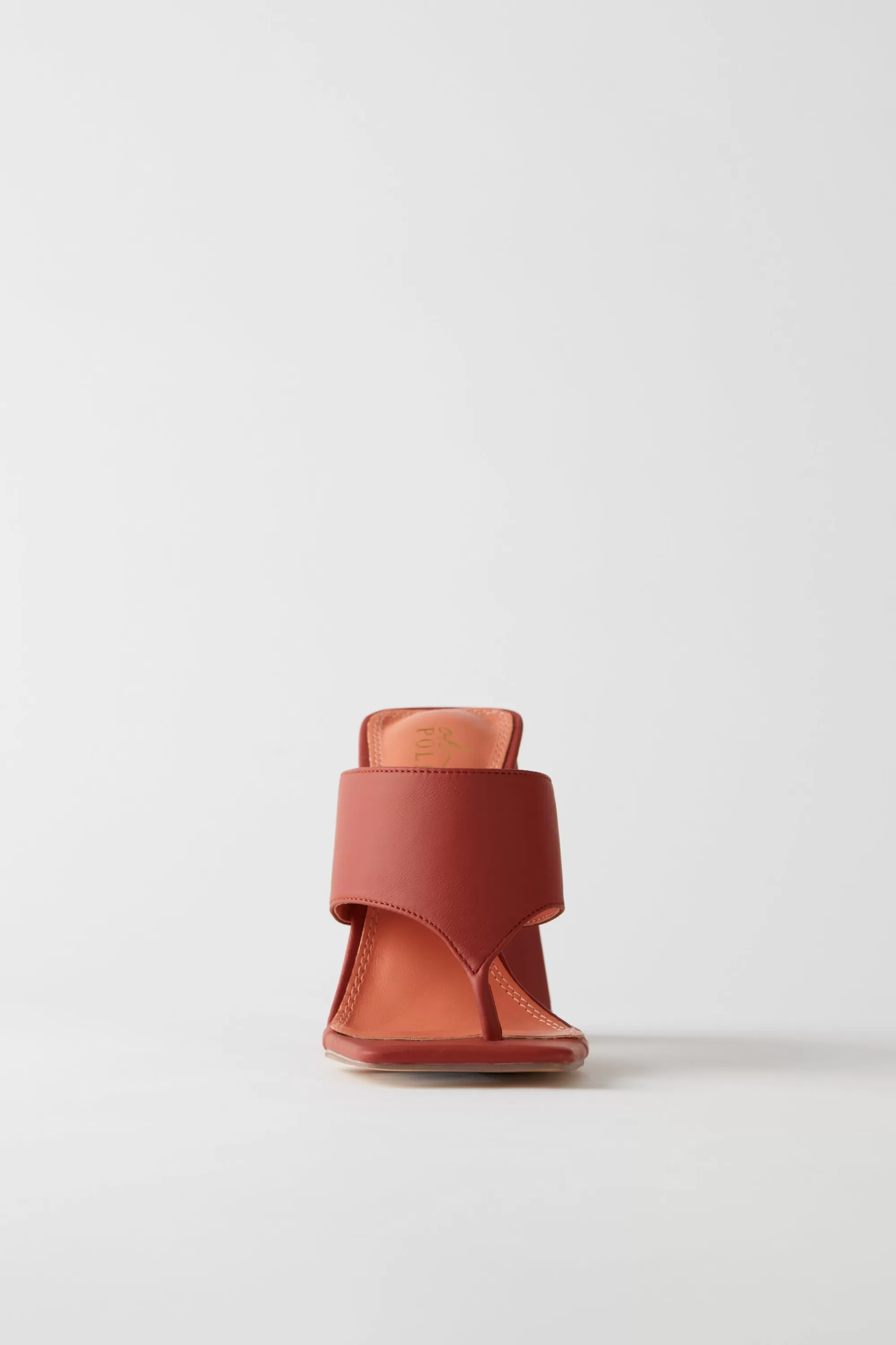 Oh Polly Toe Post Leatherette Mule Heels in Terracotta Online