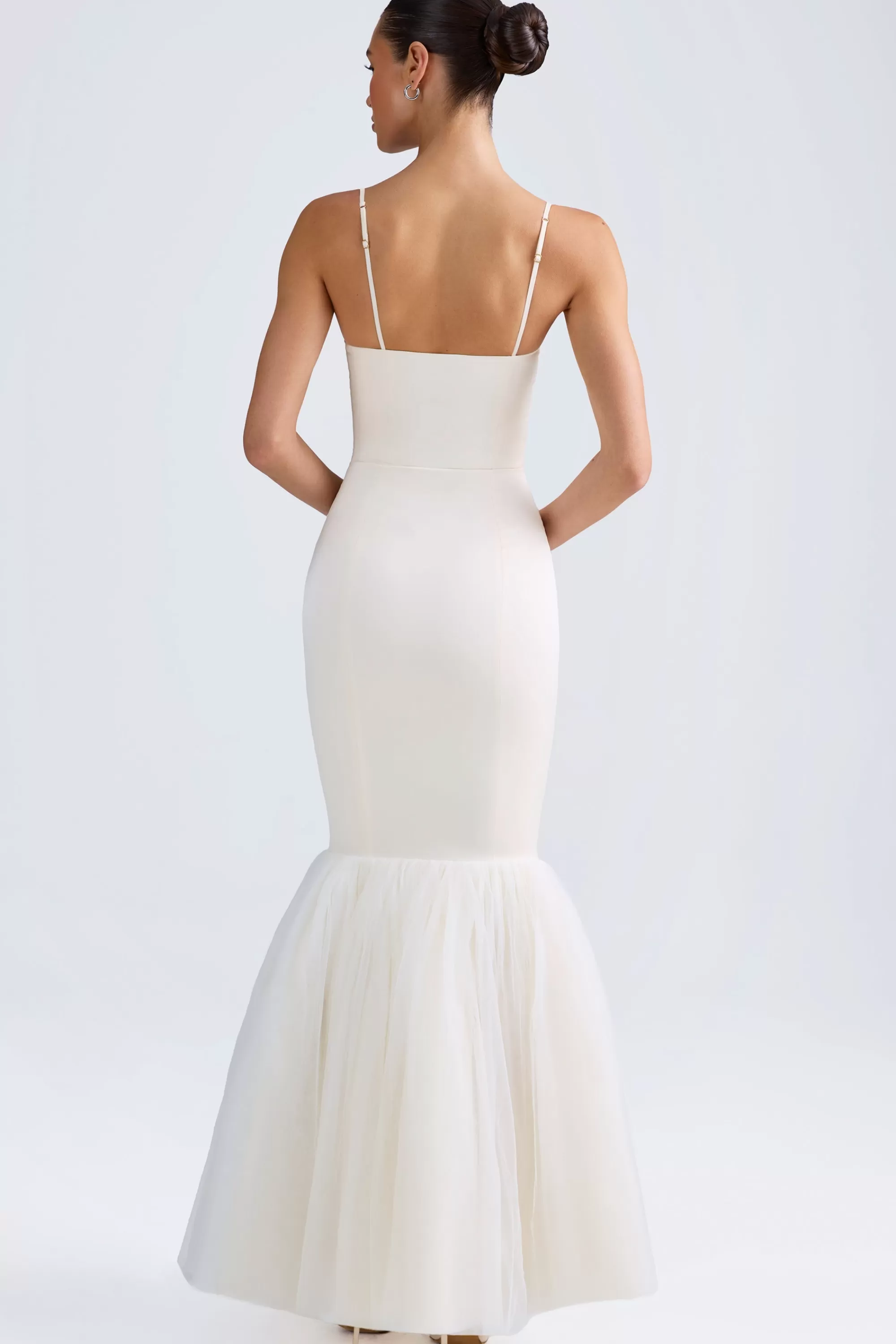 Oh Polly Tulle Hem Fishtail Gown in Ivory Store