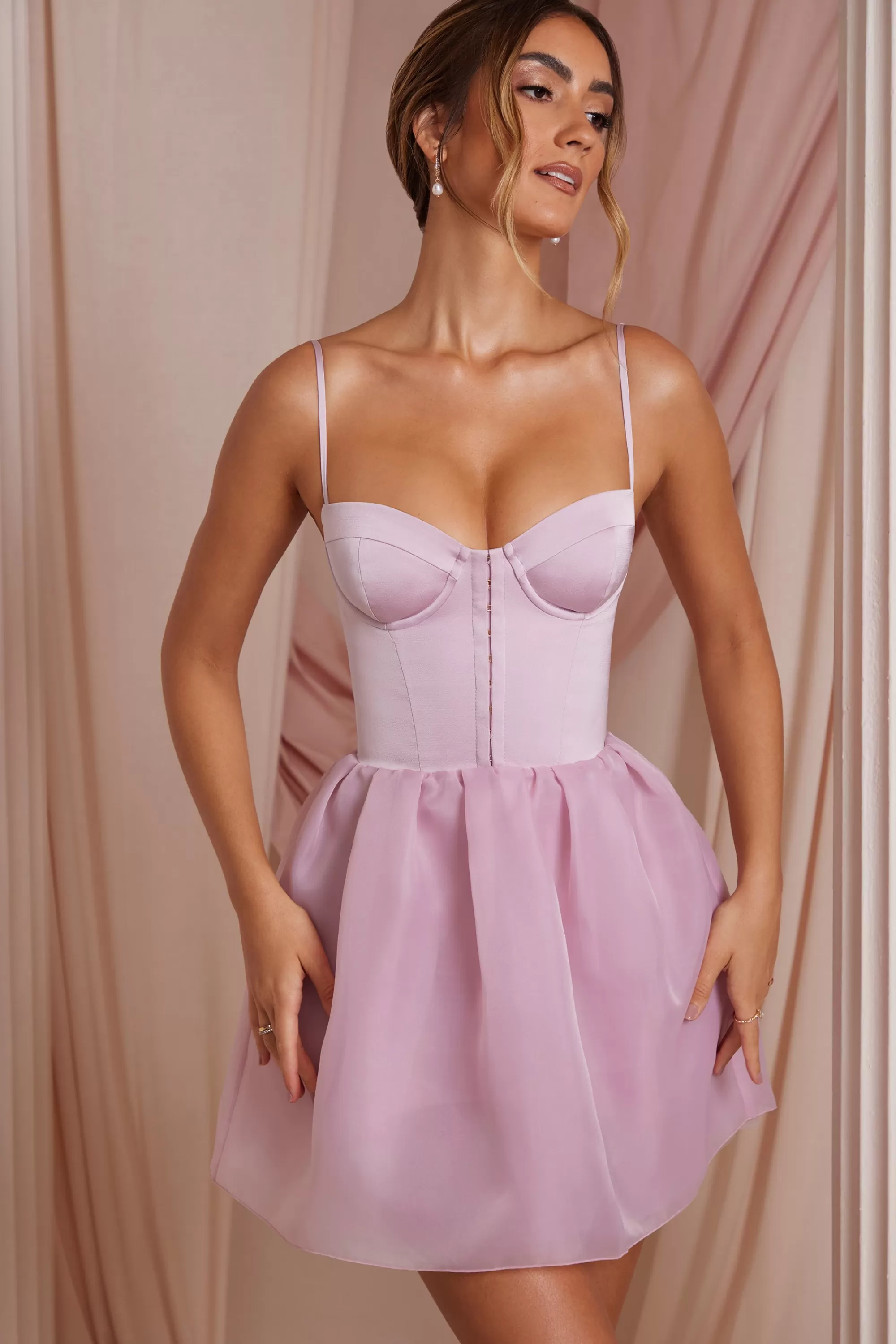 Oh Polly Tulle Skirt Corset Mini Dress in Dusty Pink DustyPink Cheap
