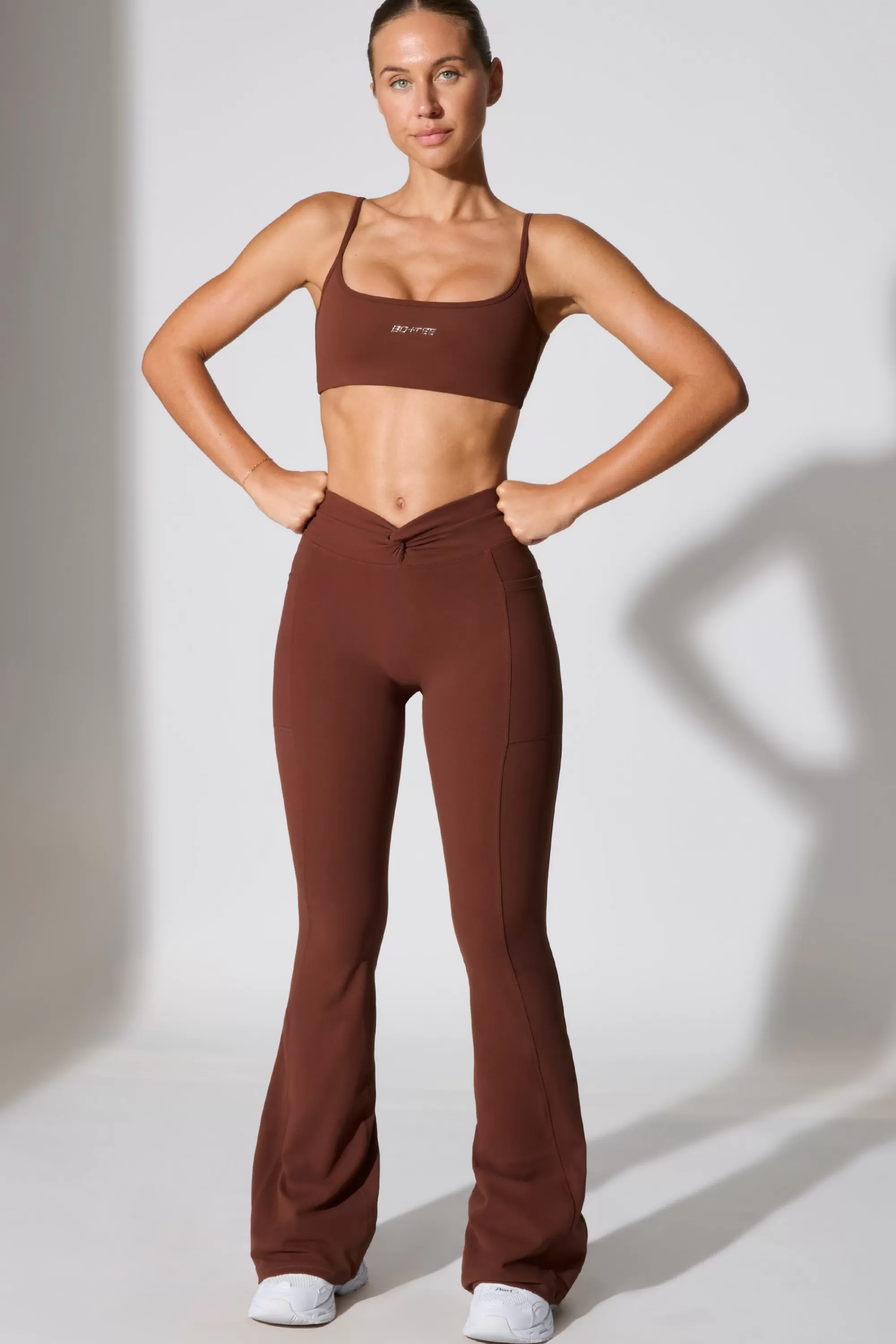 Oh Polly Twist Waist Flare Leggings in Chocolate Discount