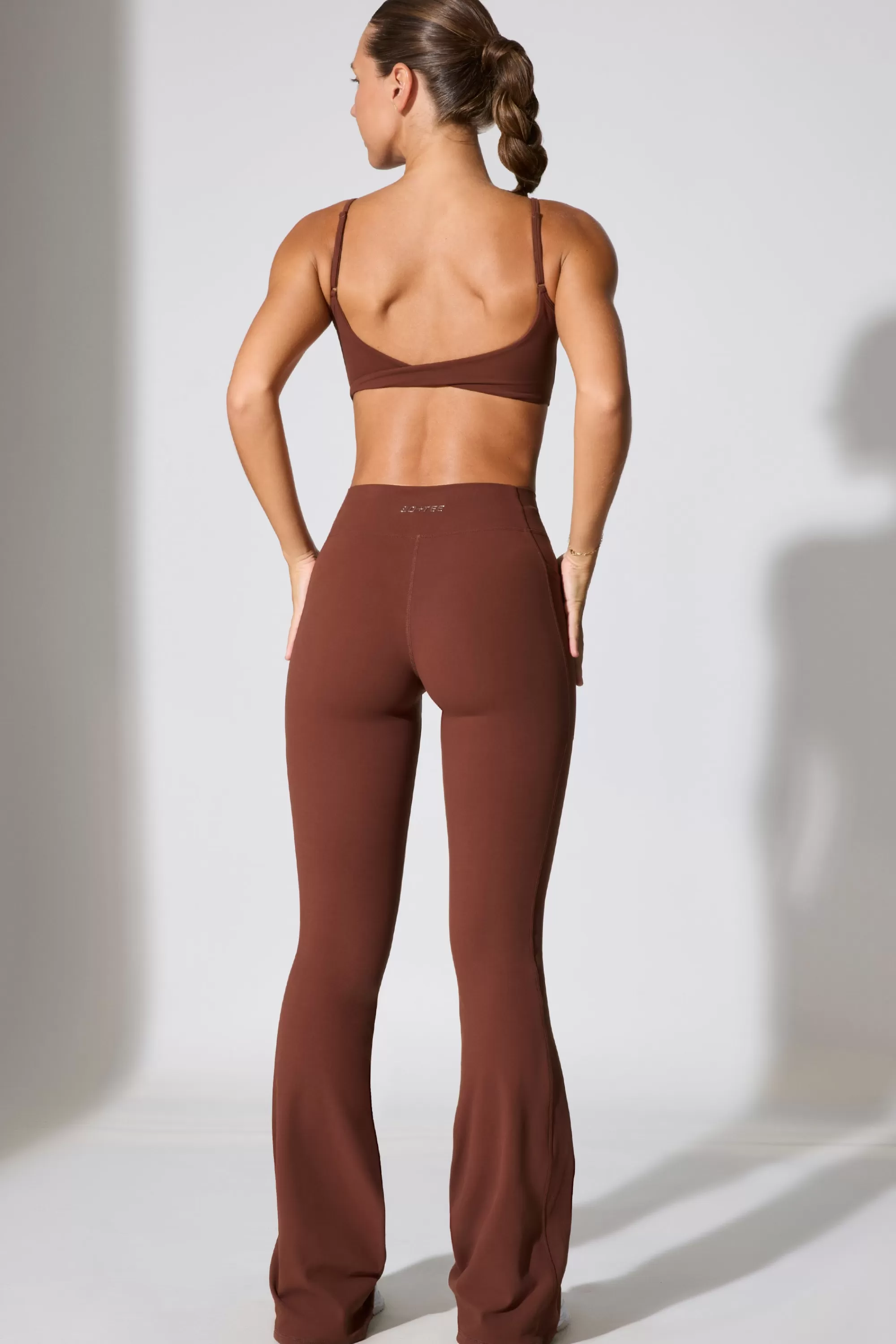 Oh Polly Twist Waist Flare Leggings in Chocolate Discount