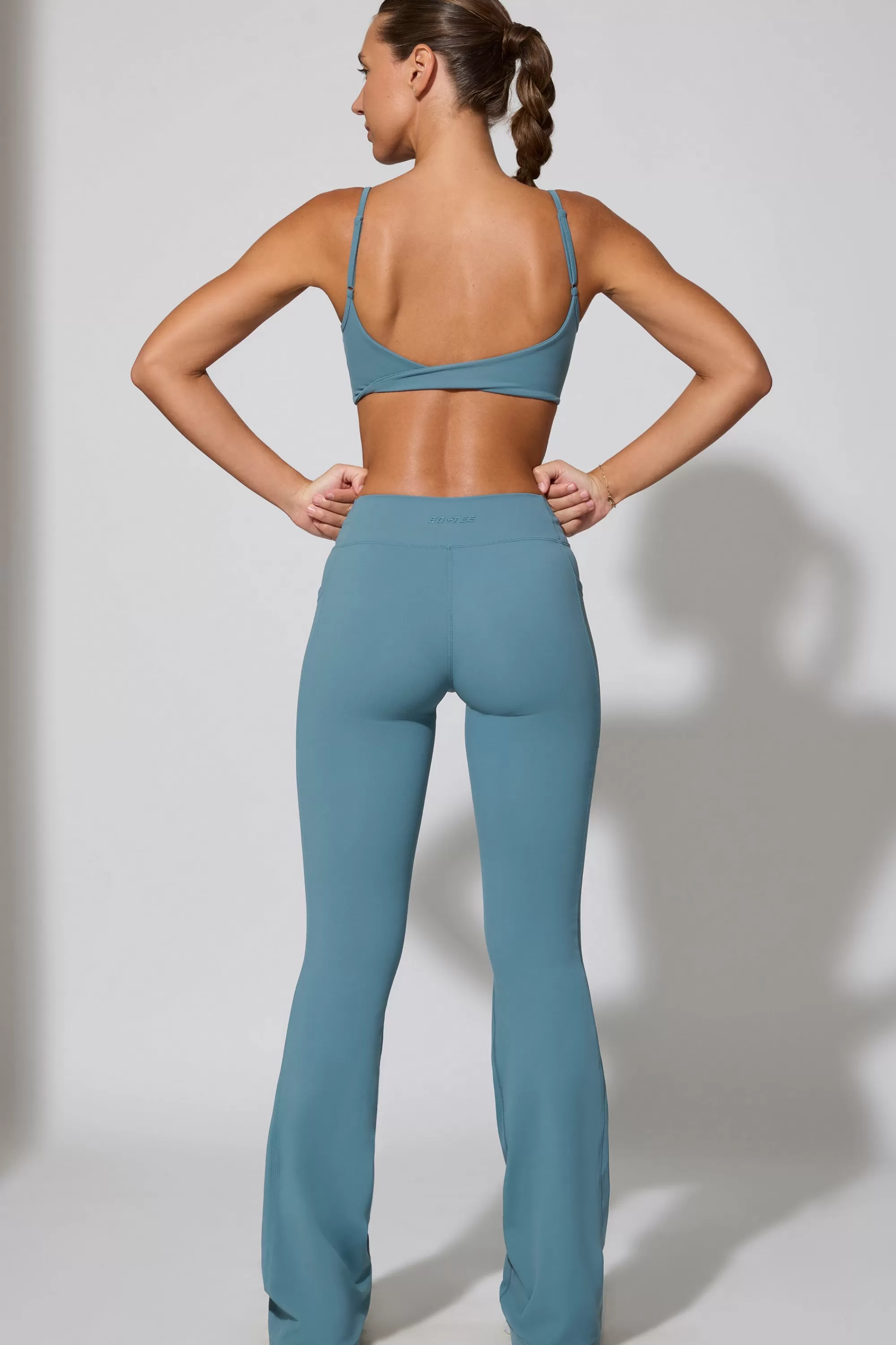 Oh Polly Twist Waist Flare Leggings in Slate Blue SlateBlue Sale