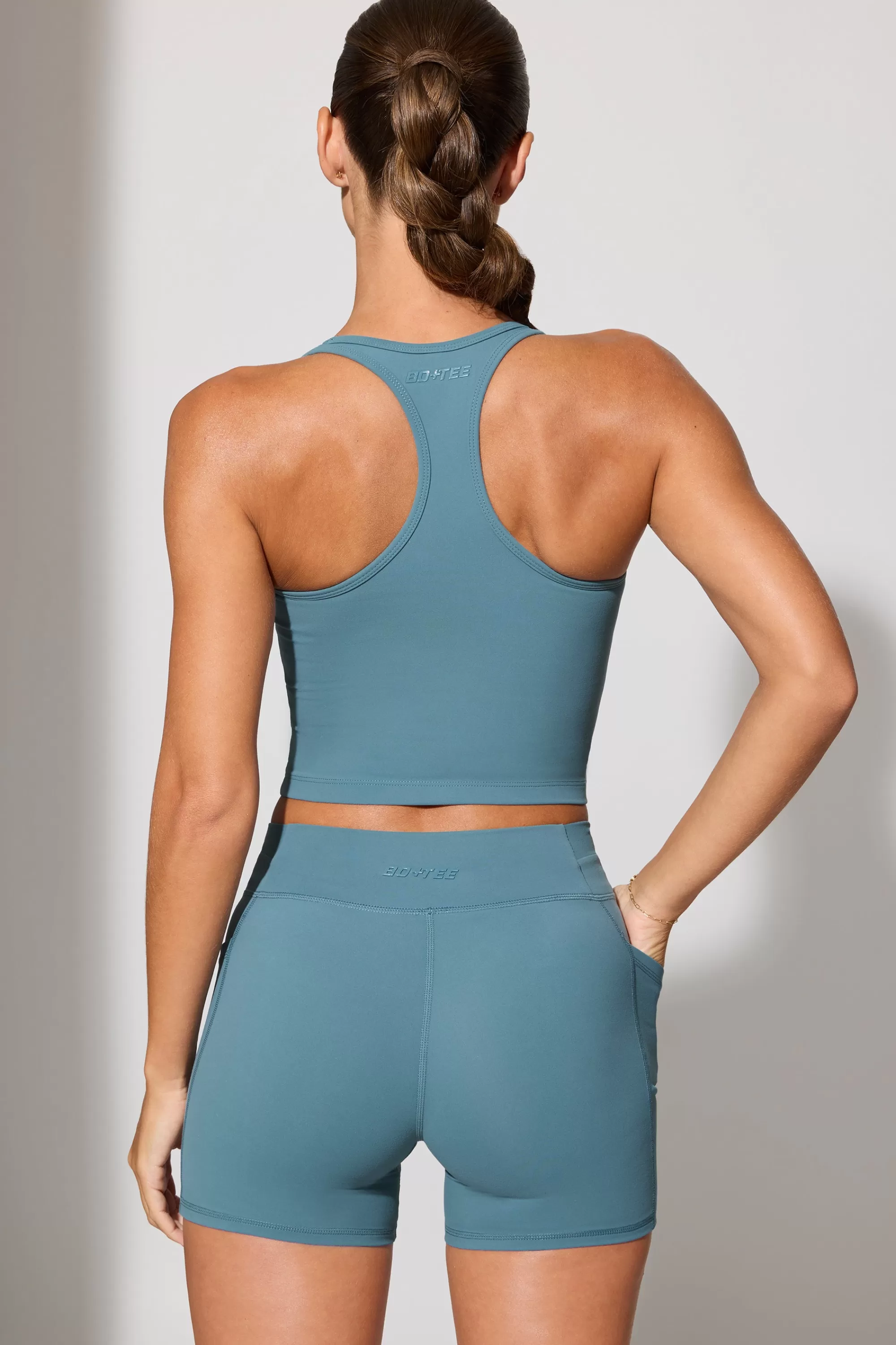 Oh Polly Twist Waist Mini Shorts with Pockets in Slate Blue SlateBlue Fashion