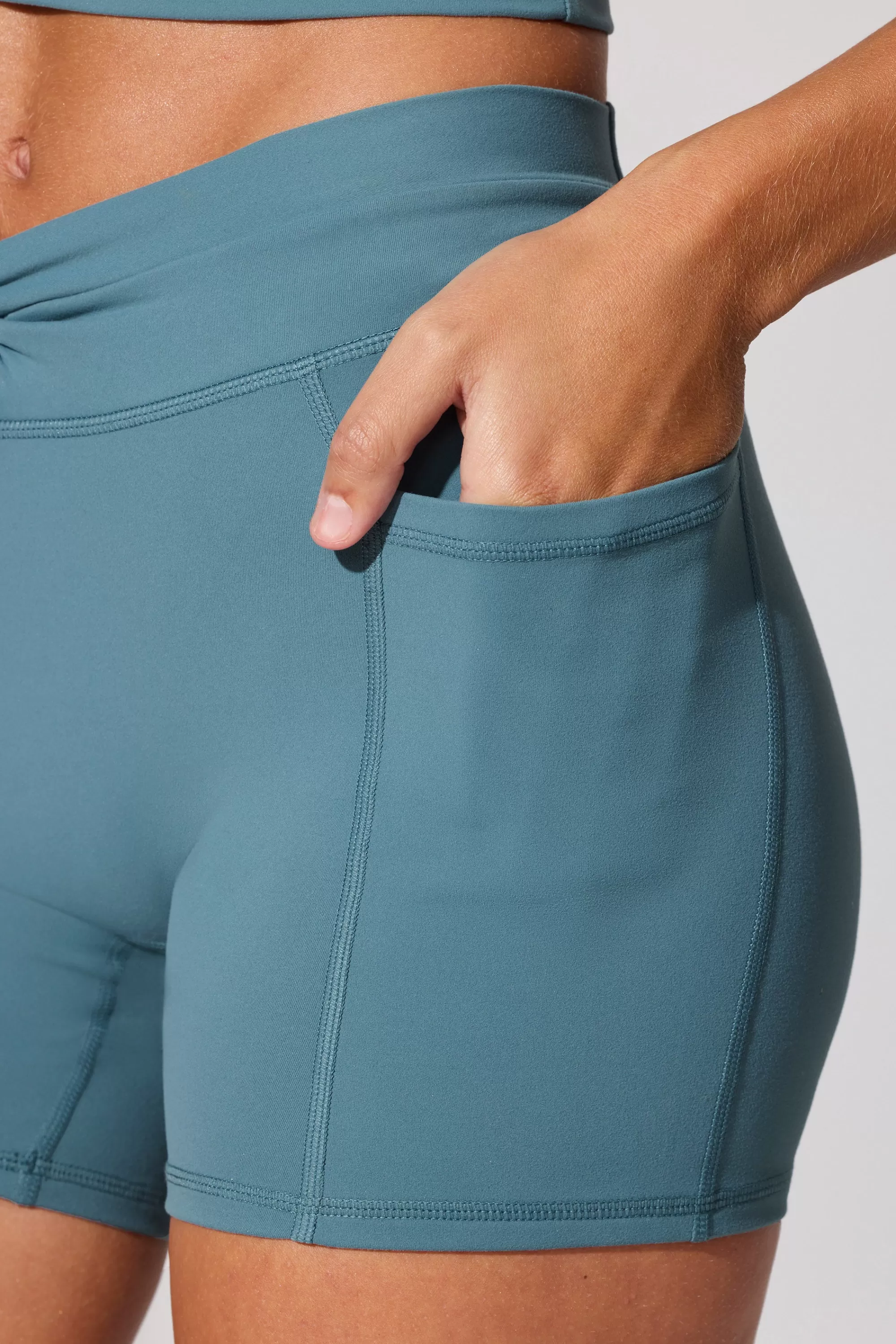 Oh Polly Twist Waist Mini Shorts with Pockets in Slate Blue SlateBlue Fashion