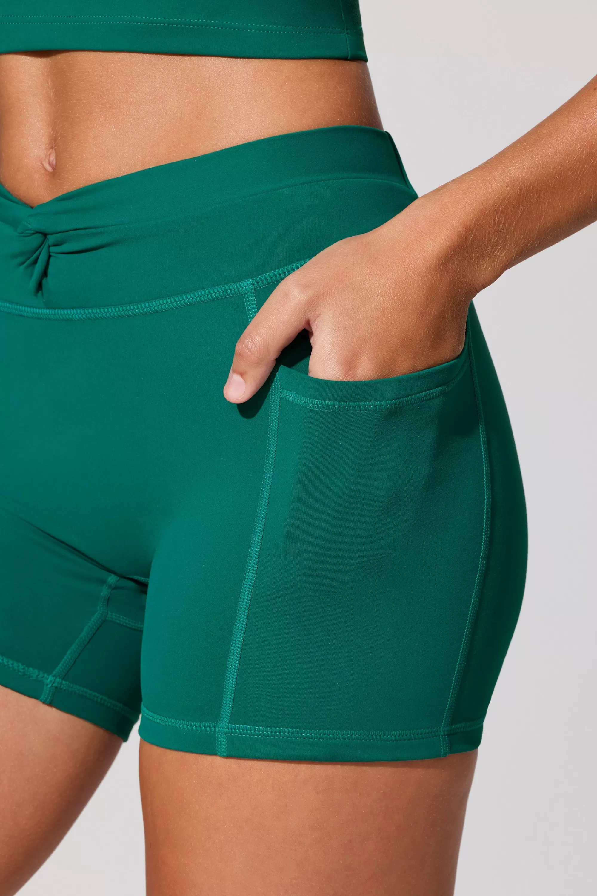 Oh Polly Twist Waist Mini Shorts with Pockets in Teal Green TealGreen Sale