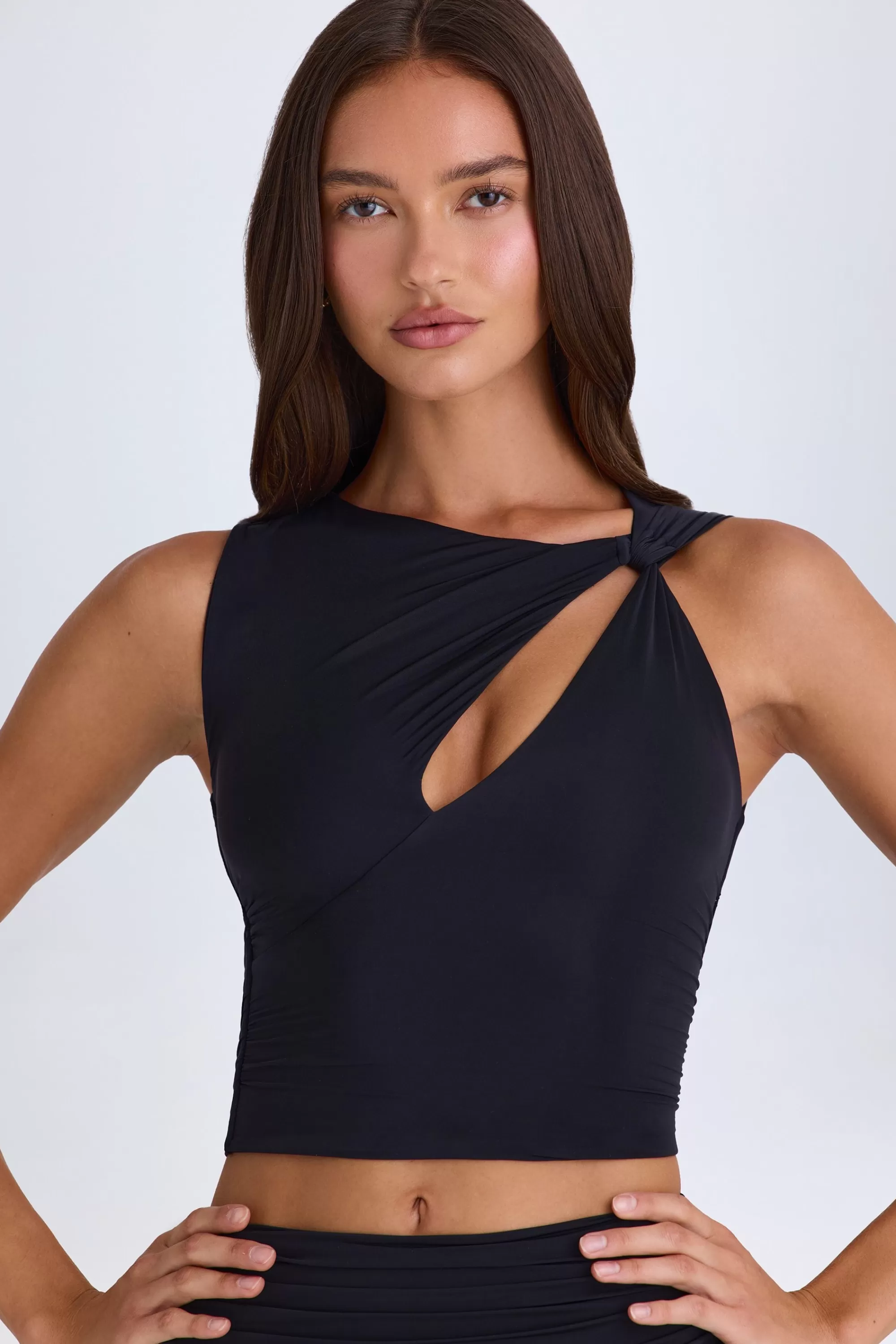 Oh Polly Twisted Cut-Out Tank Top in Black Cheap