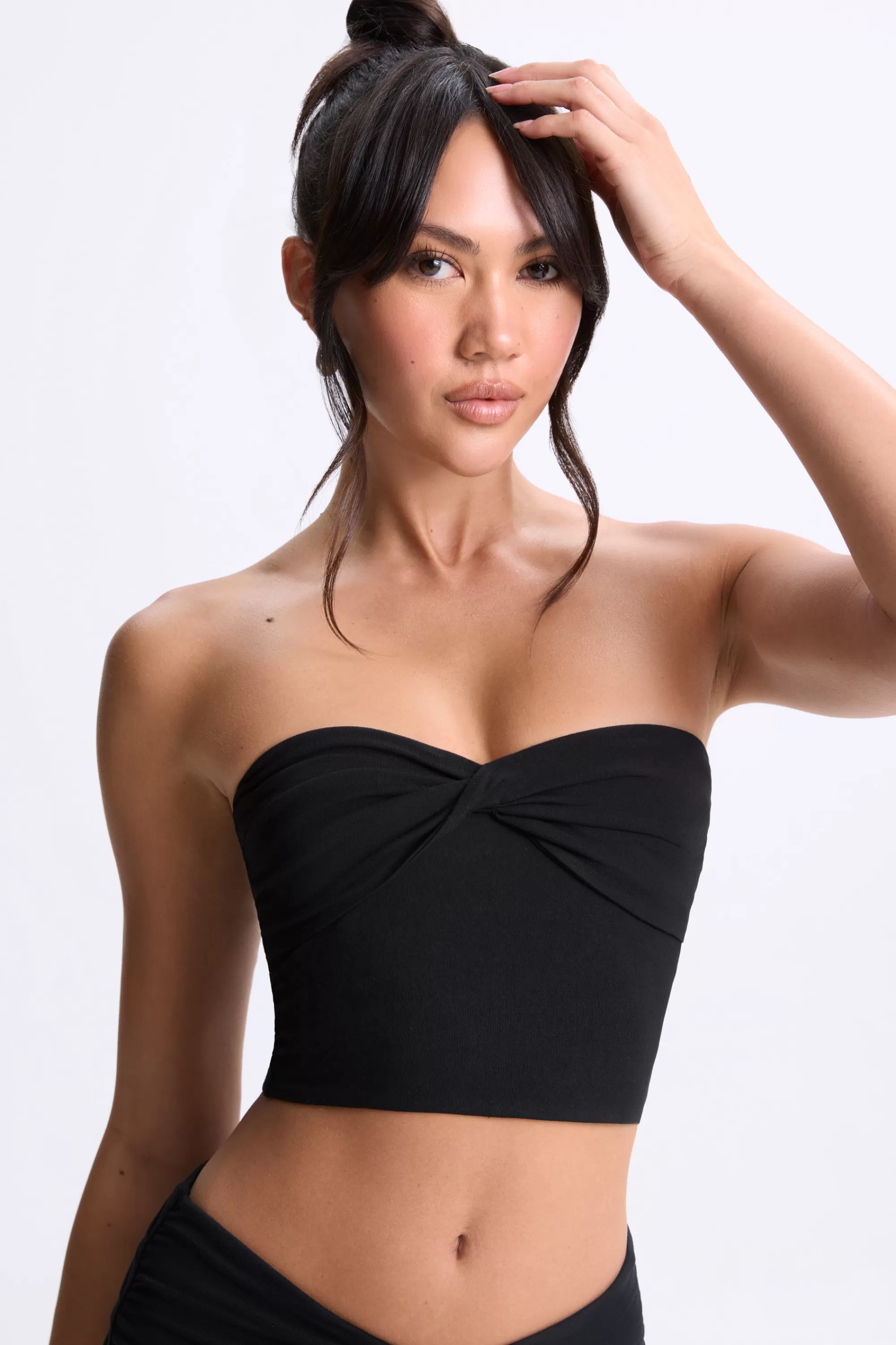 Oh Polly Twist-Front Bandeau Top in Black New