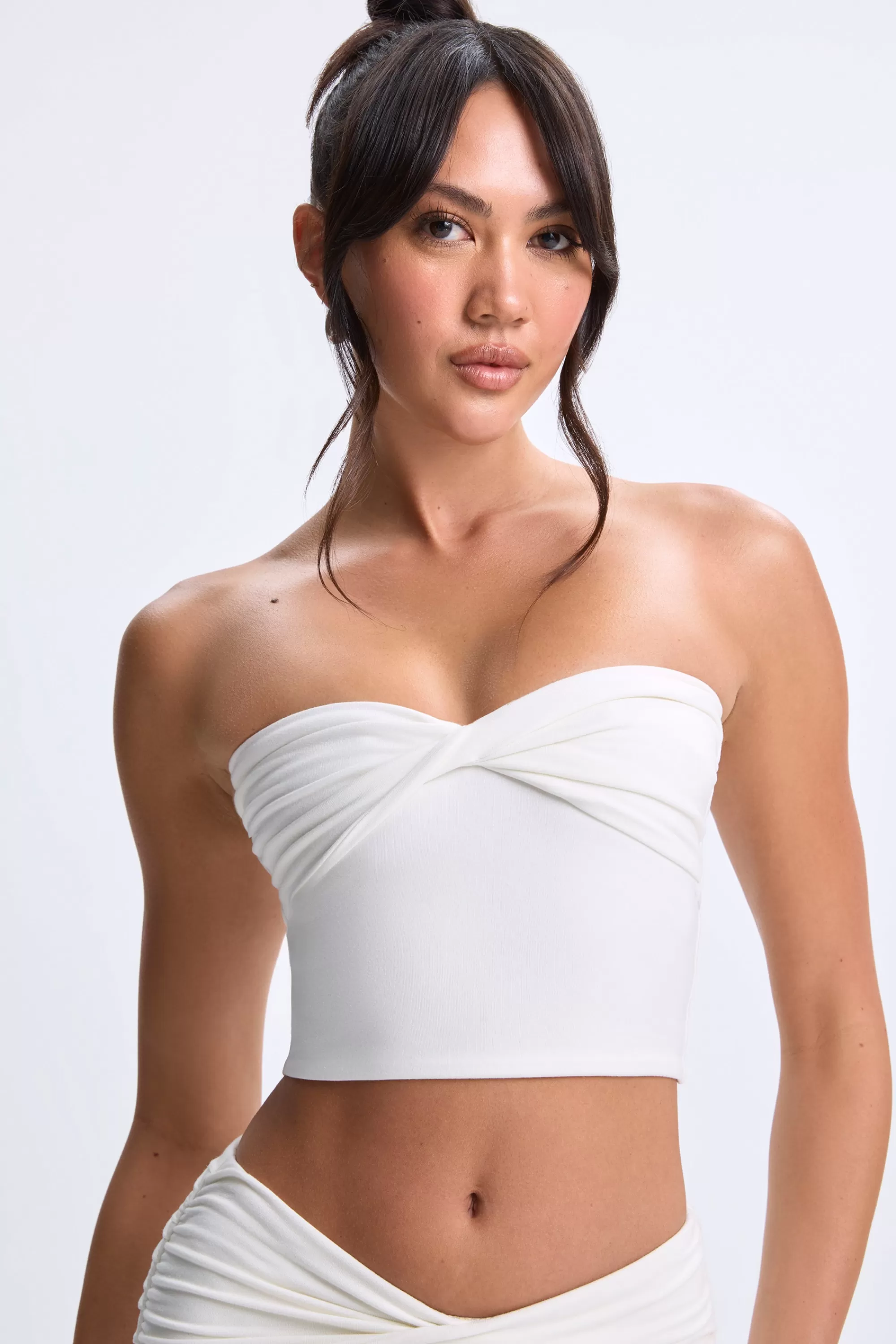 Oh Polly Twist-Front Bandeau Top in White Outlet