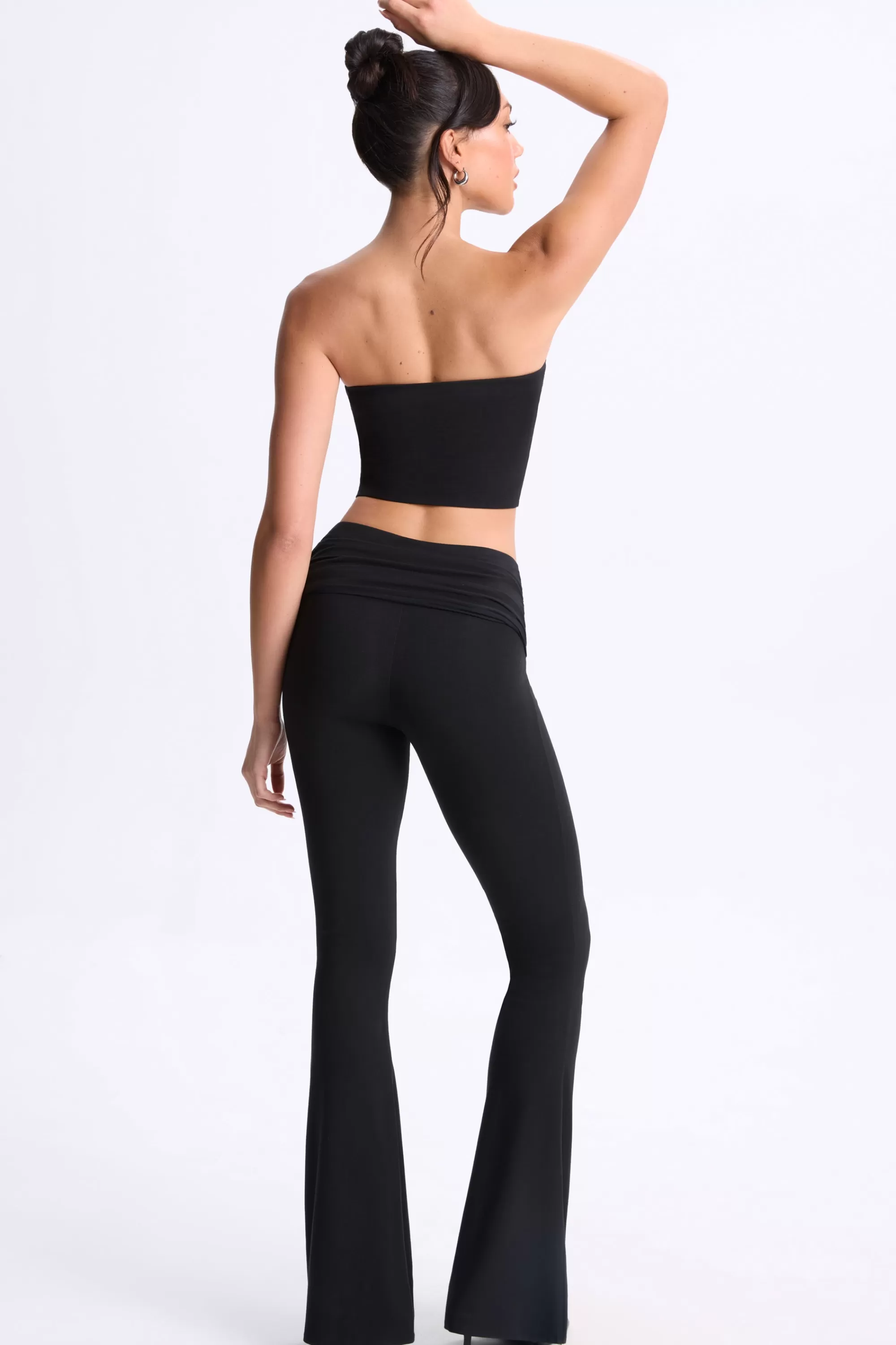 Oh Polly Twist-Front Flared Trousers in Black Shop