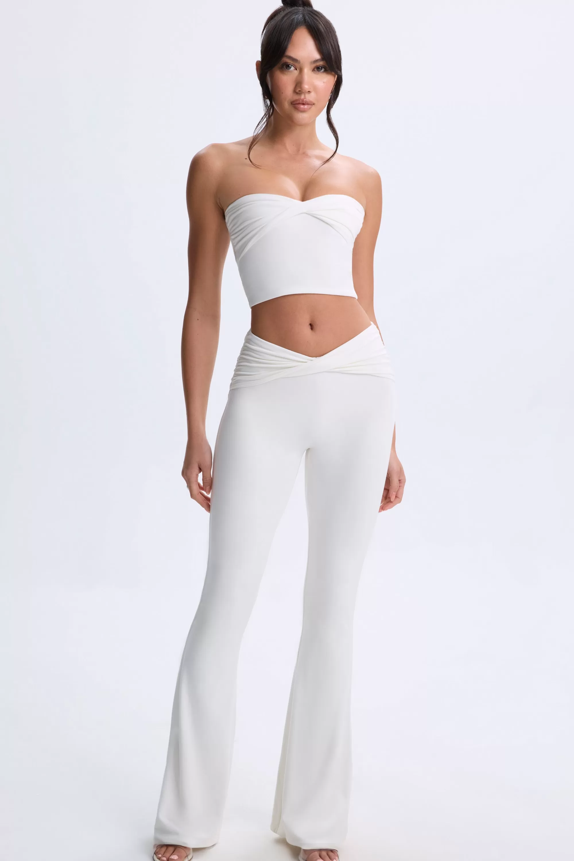 Oh Polly Twist-Front Flared Trousers in White Shop