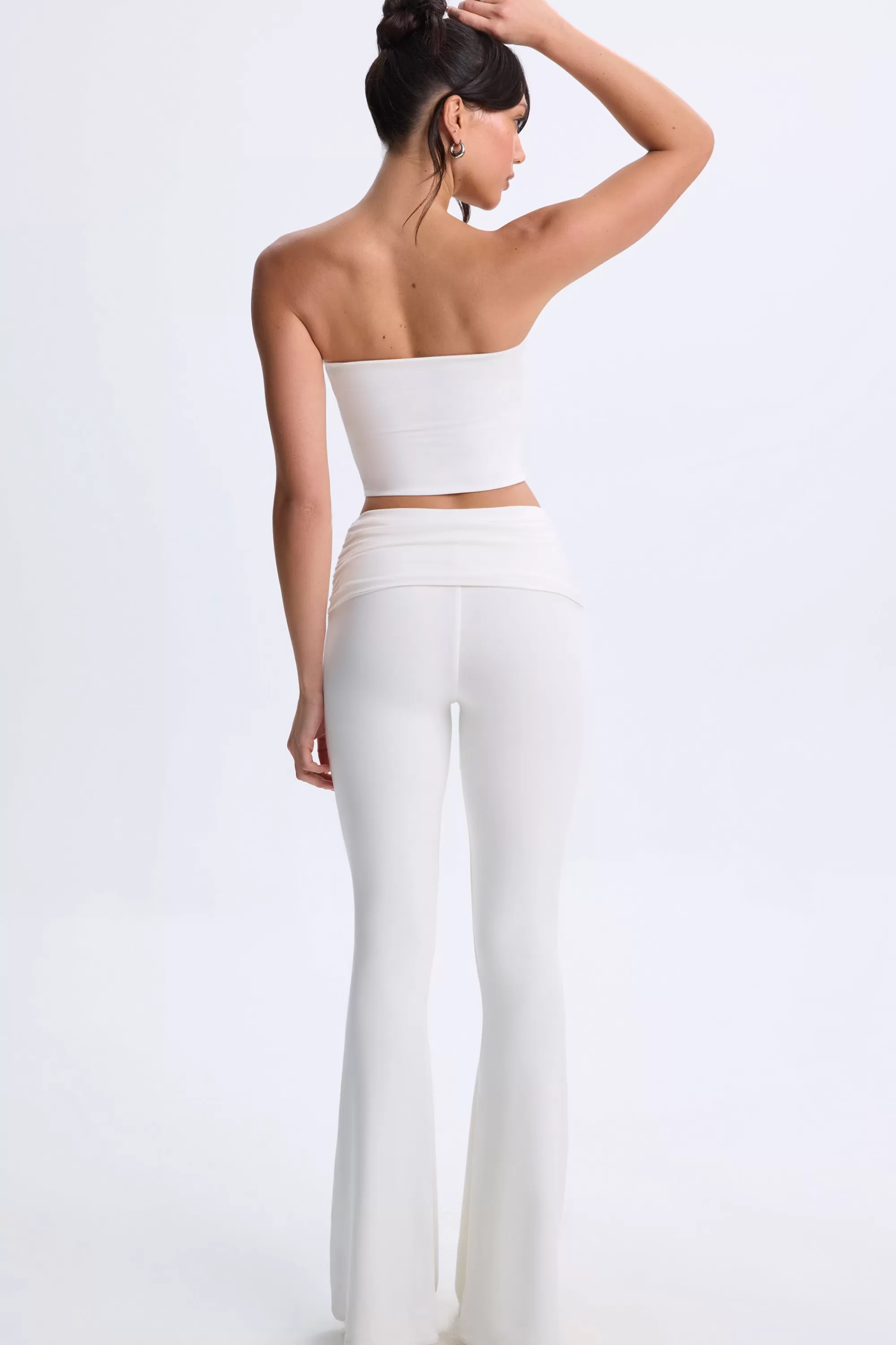 Oh Polly Twist-Front Flared Trousers in White Shop