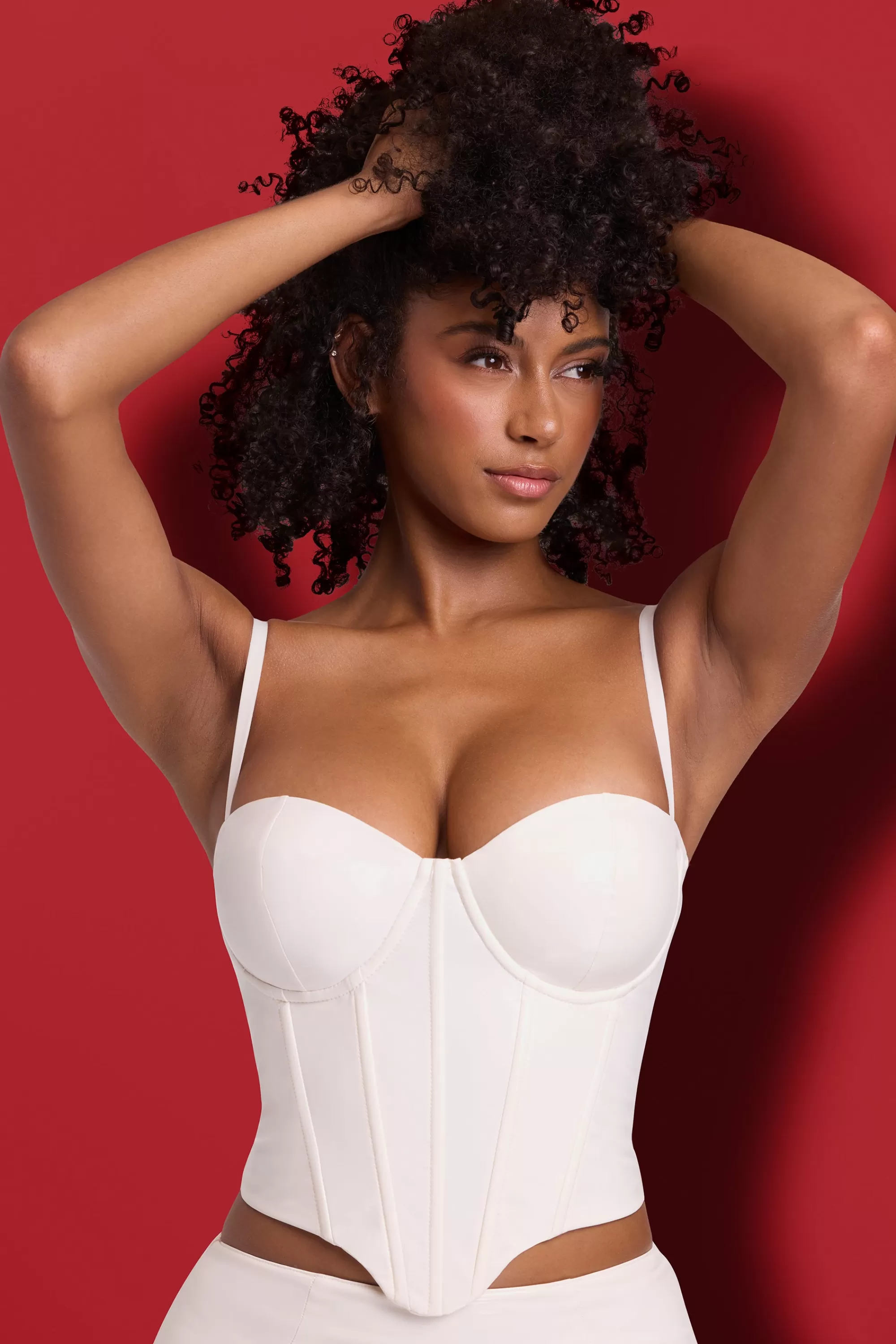 Oh Polly Vinyl Underwired Corset Crop Top in White Outlet