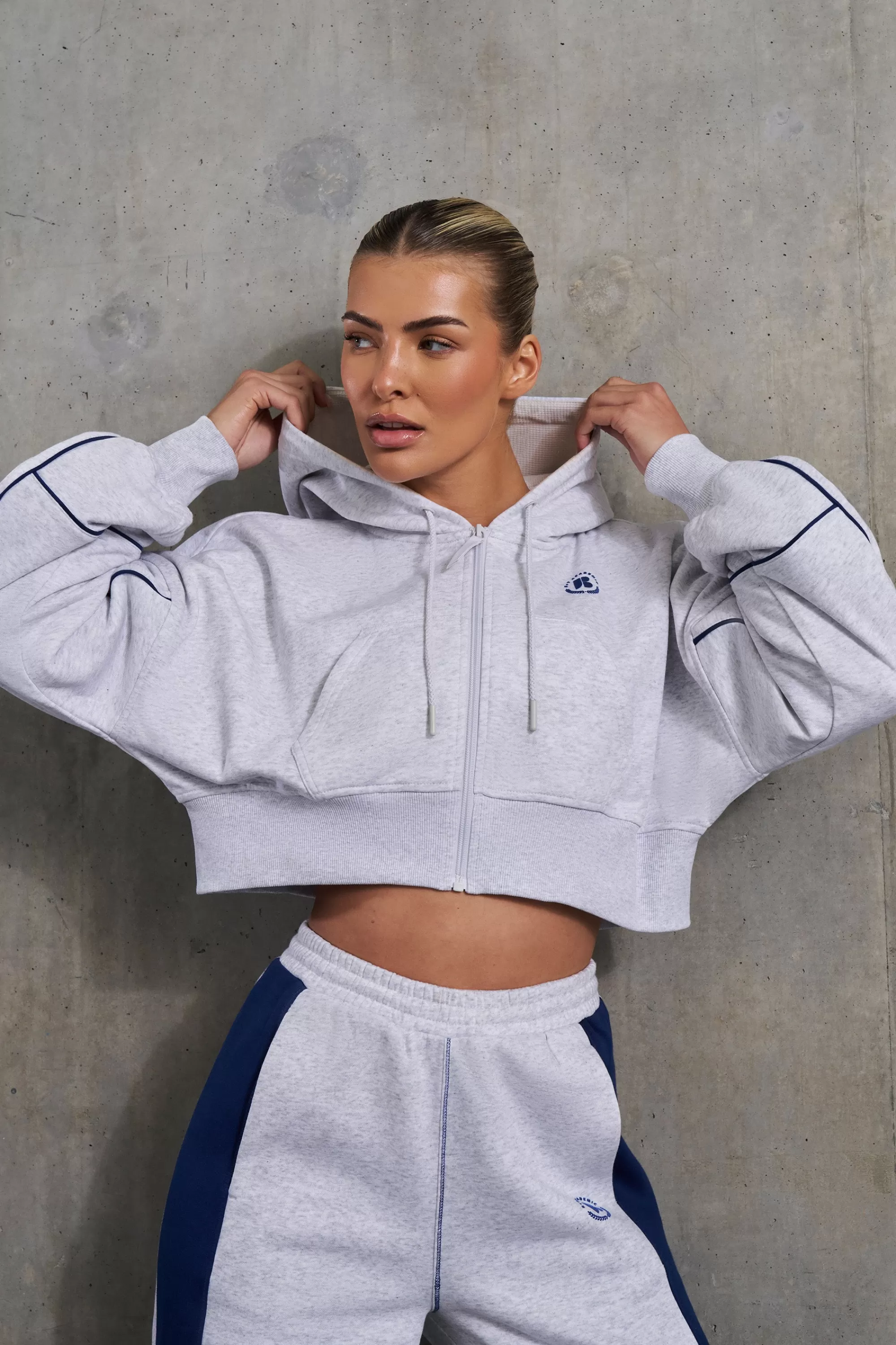 Oh Polly Waffle Lined Cropped Zip Up Hooded Jacket in Heather Grey HeatherGrey Outlet
