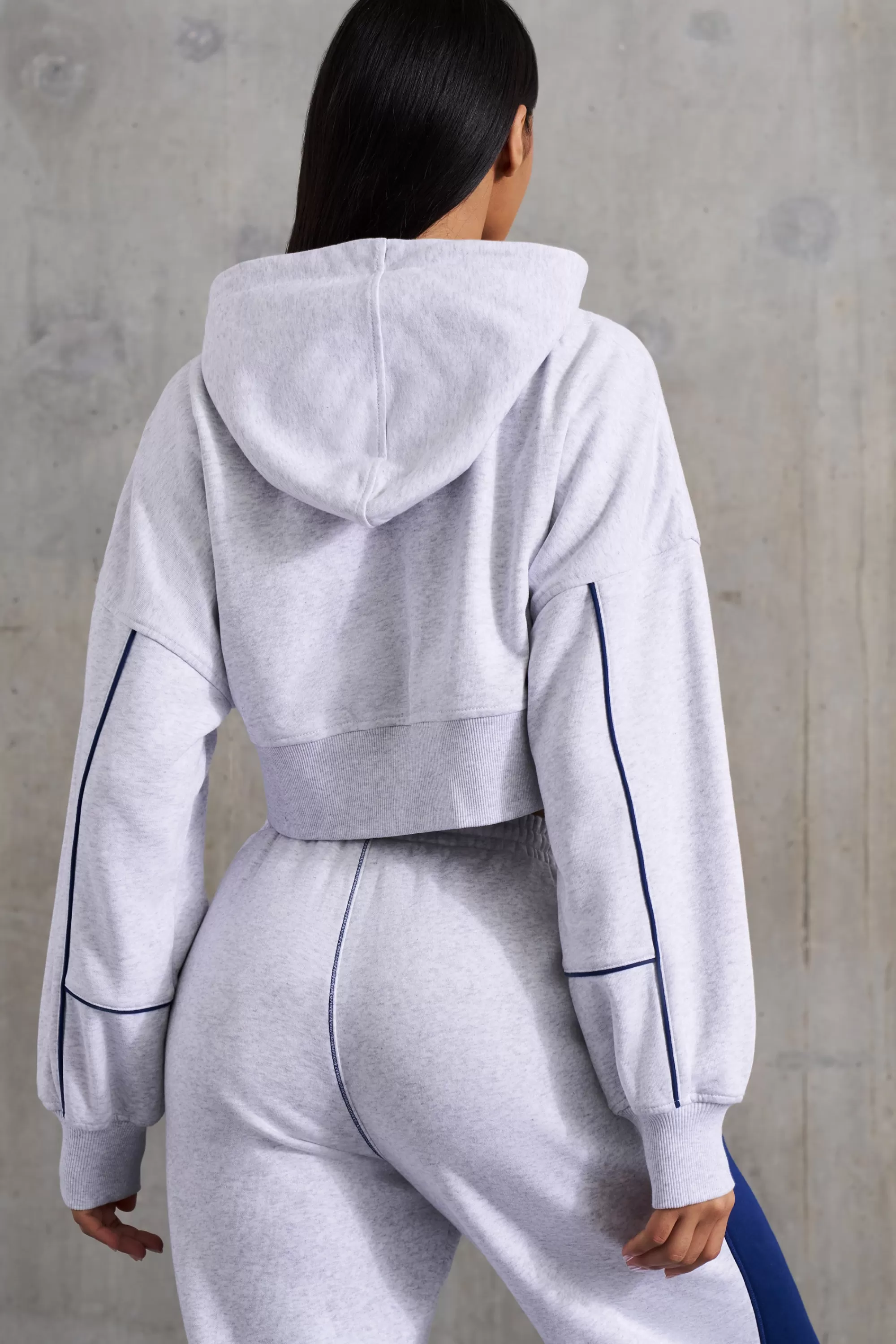 Oh Polly Waffle Lined Cropped Zip Up Hooded Jacket in Heather Grey HeatherGrey Outlet
