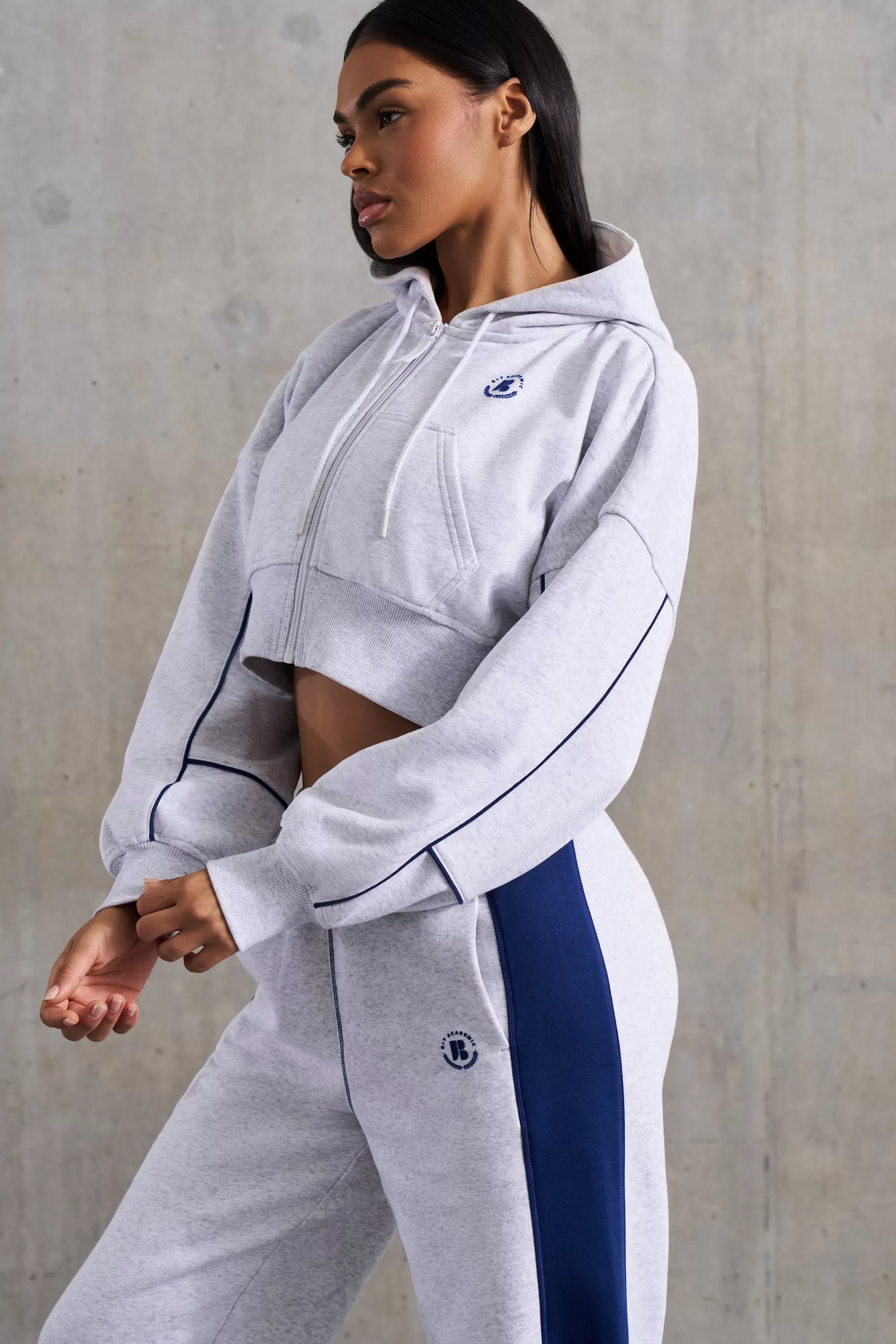 Oh Polly Waffle Lined Cropped Zip Up Hooded Jacket in Heather Grey HeatherGrey Outlet