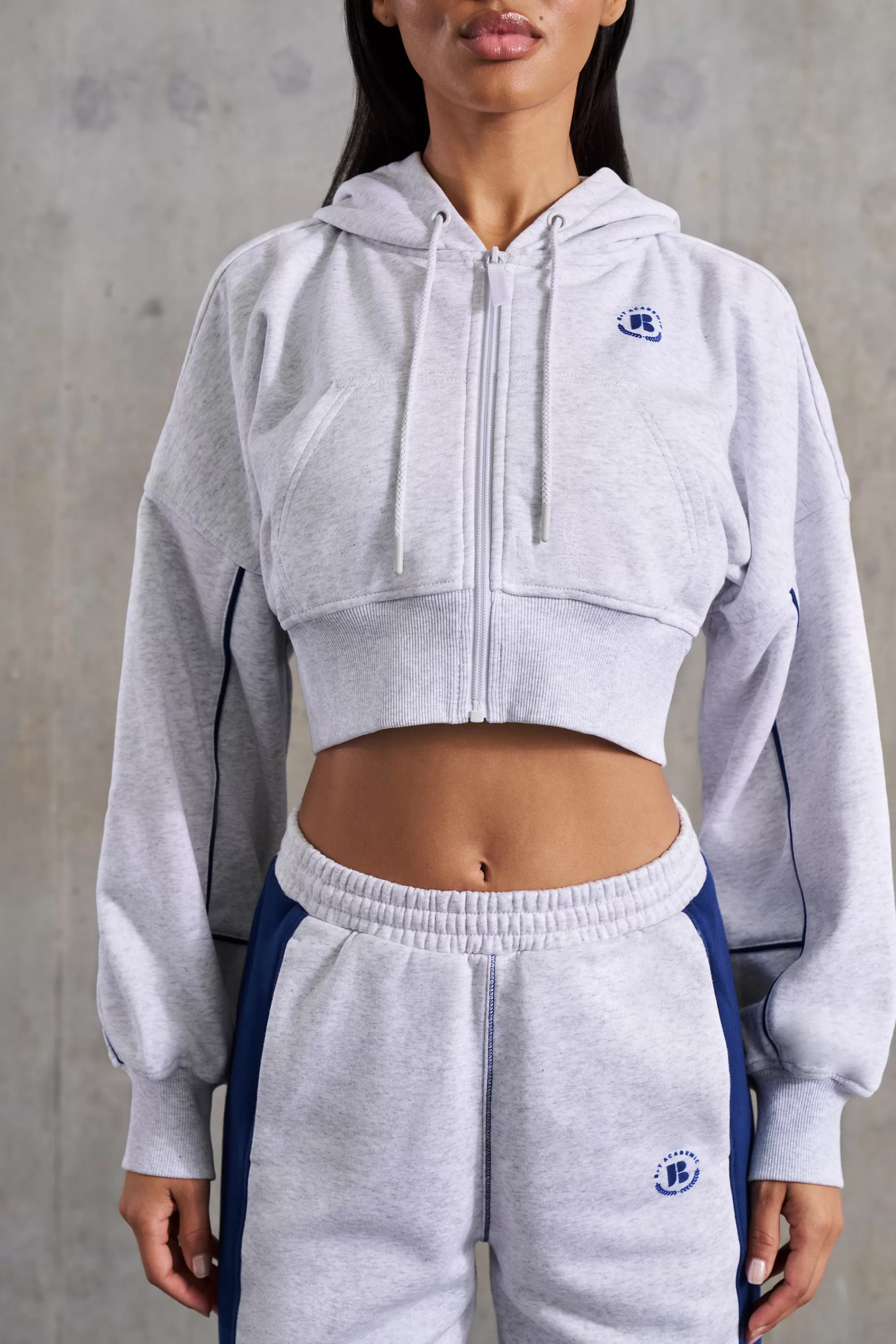 Oh Polly Waffle Lined Cropped Zip Up Hooded Jacket in Heather Grey HeatherGrey Outlet