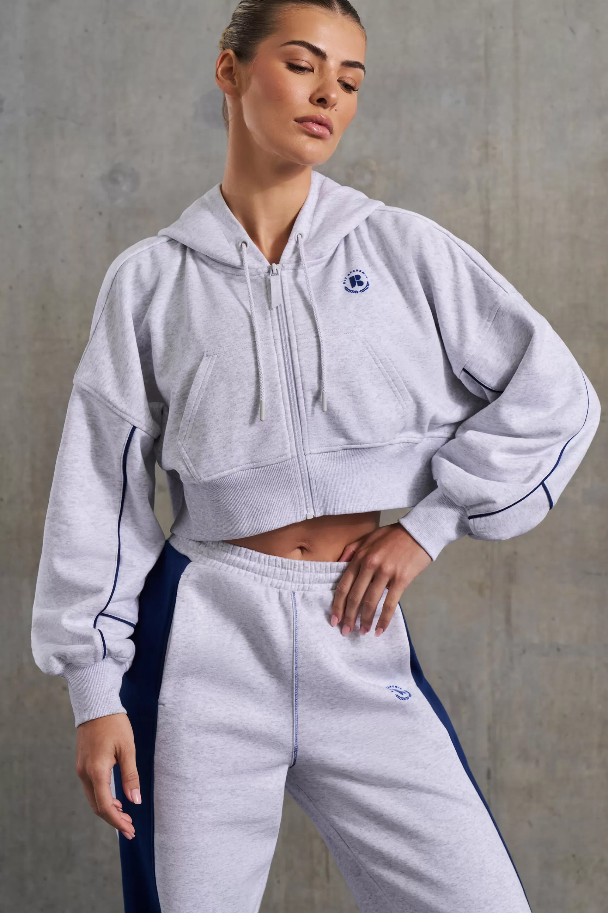 Oh Polly Waffle Lined Cropped Zip Up Hooded Jacket in Heather Grey HeatherGrey Outlet