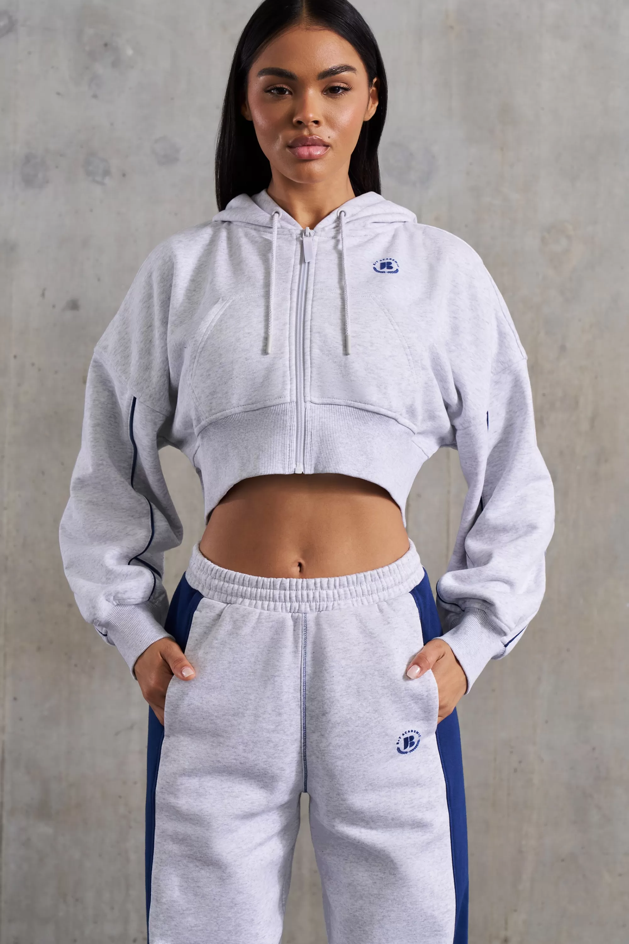 Oh Polly Waffle Lined Cropped Zip Up Hooded Jacket in Heather Grey HeatherGrey Outlet