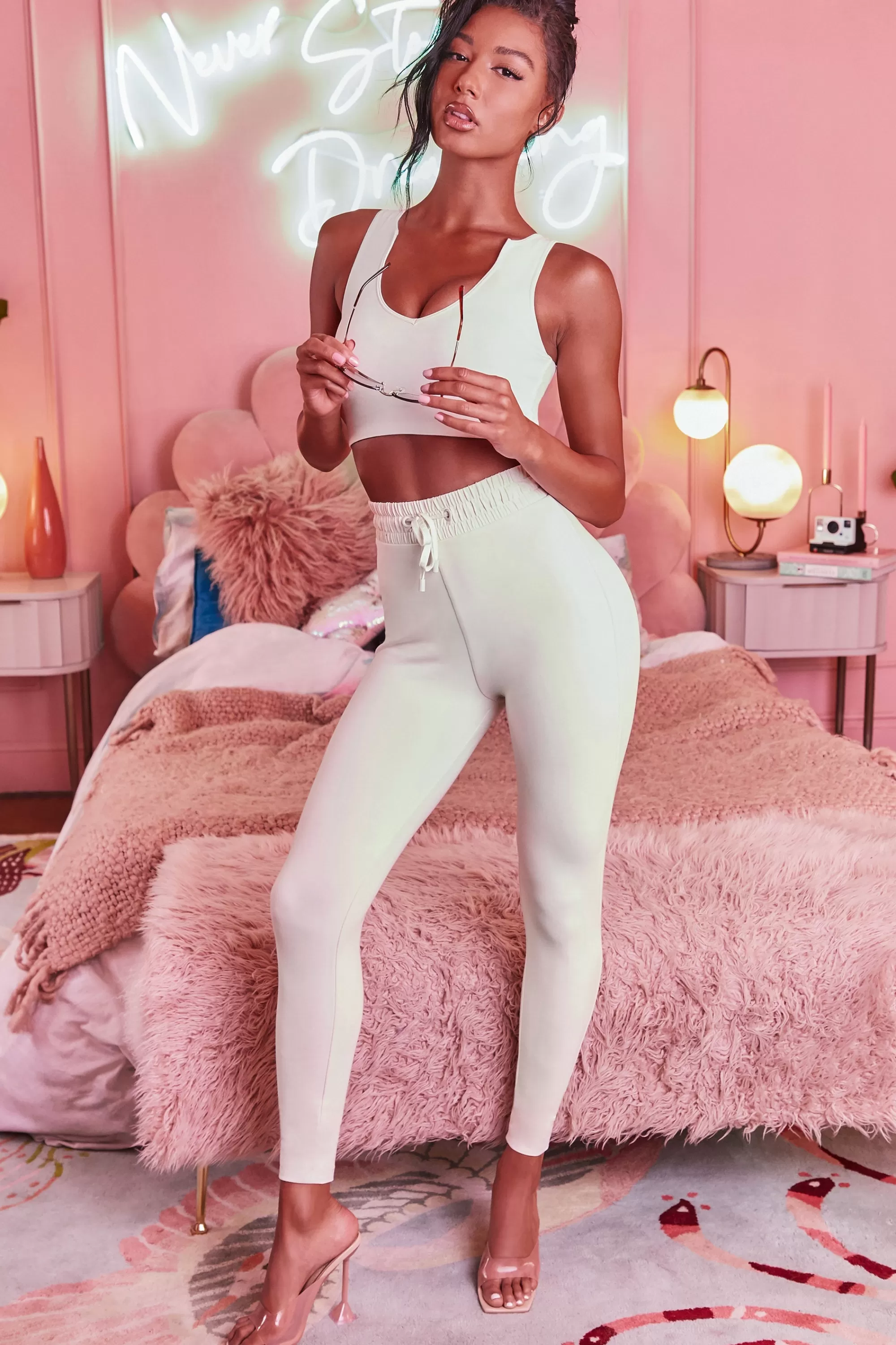 Oh Polly We Chillin' High Waisted Leggings in Cream Cheap