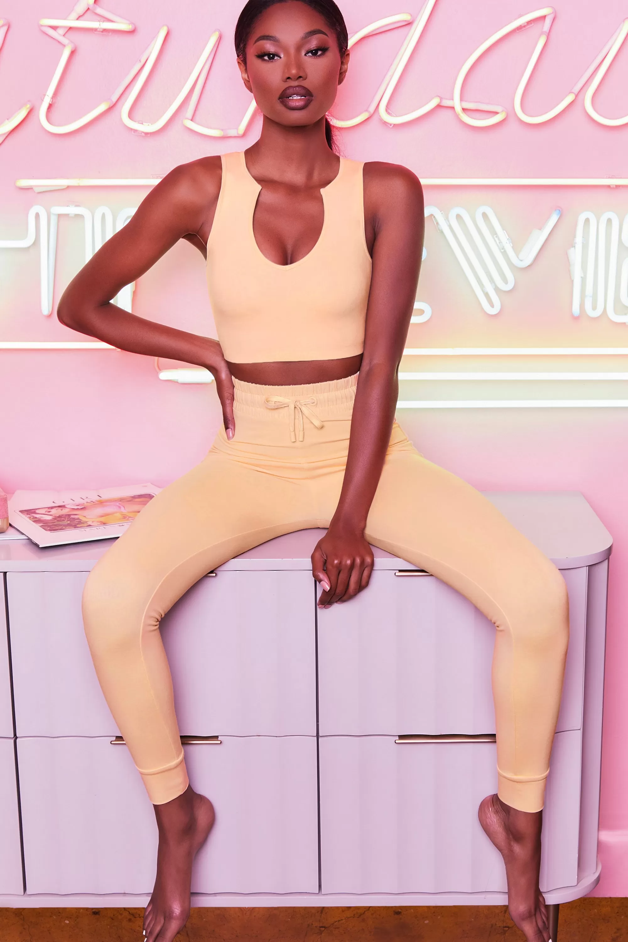 Oh Polly We Chillin' High Waisted Leggings in Peach Cheap