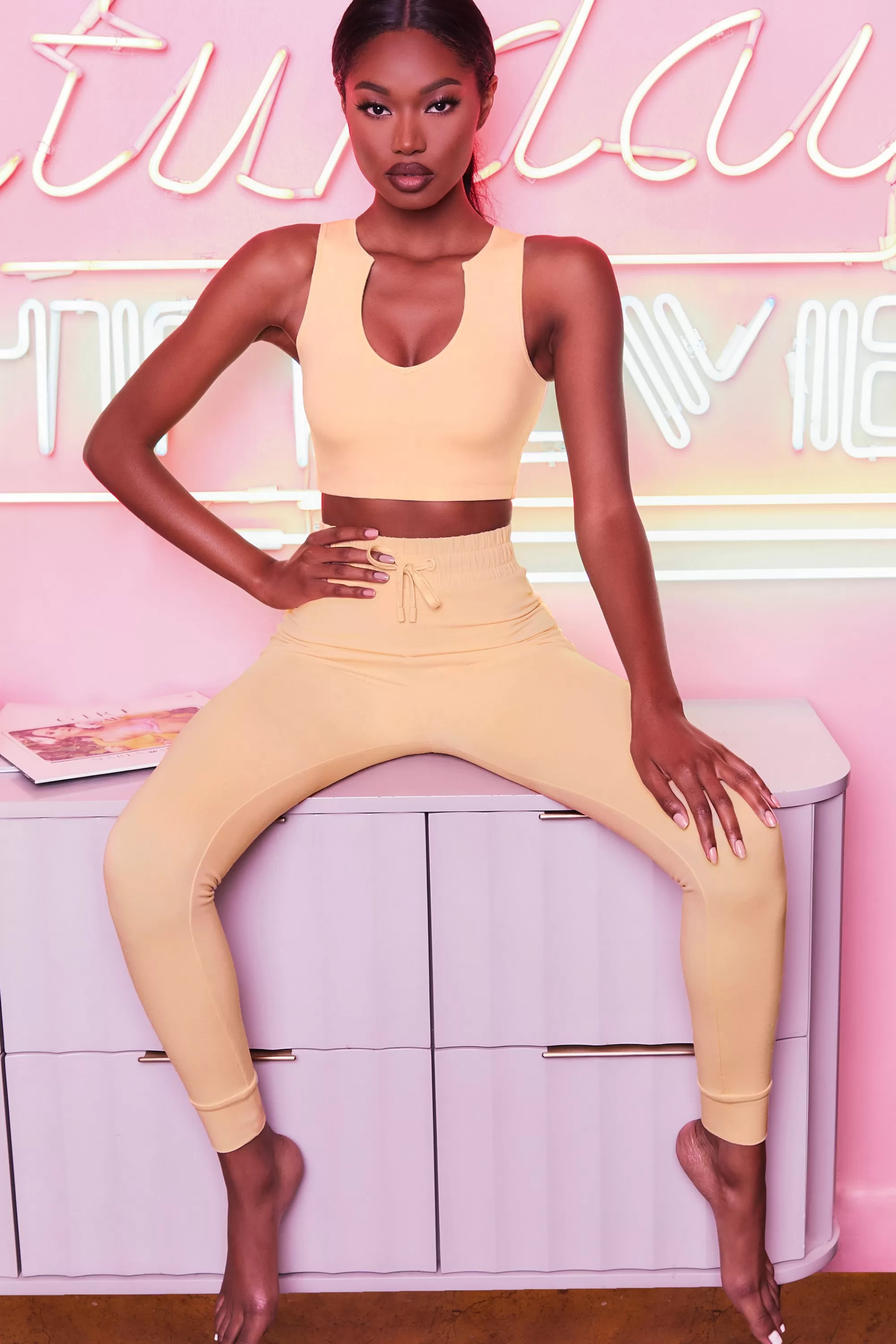 Oh Polly We Chillin' High Waisted Leggings in Peach Cheap