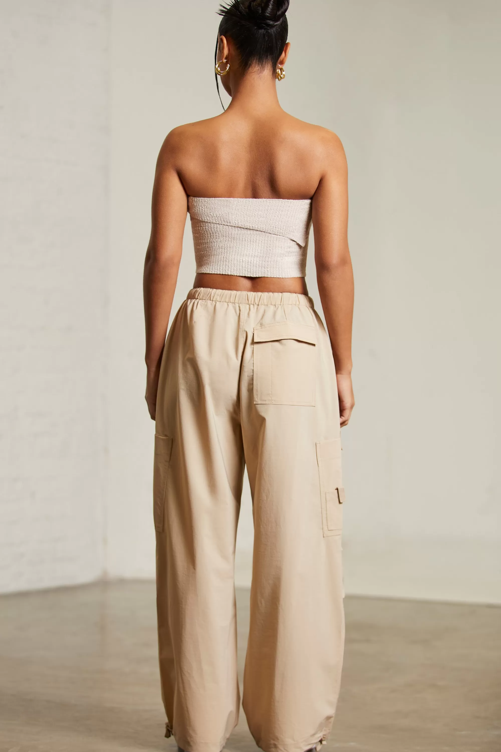 Oh Polly Wide Leg Cargo Trousers in Beige Sale