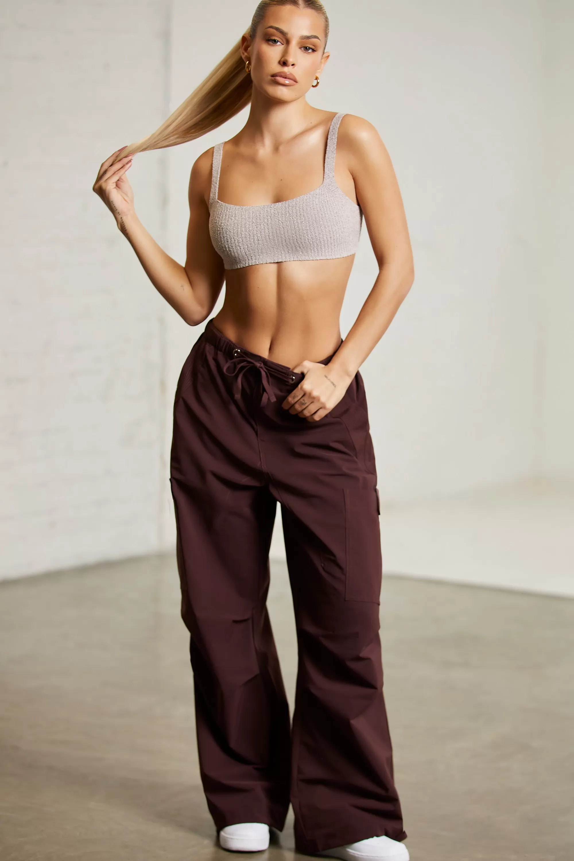 Oh Polly Wide Leg Cargo Trousers in Brown Store