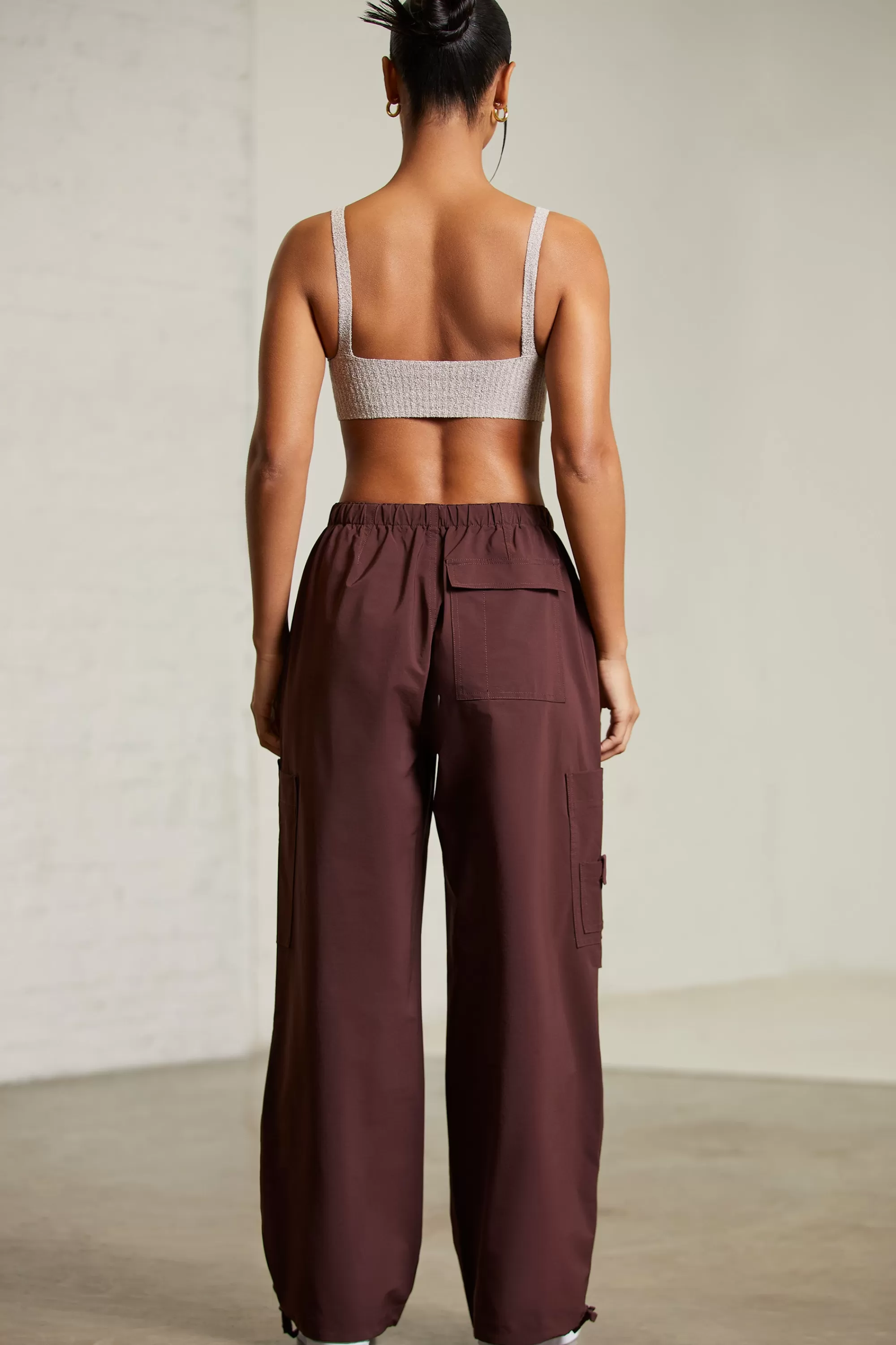 Oh Polly Wide Leg Cargo Trousers in Brown Store